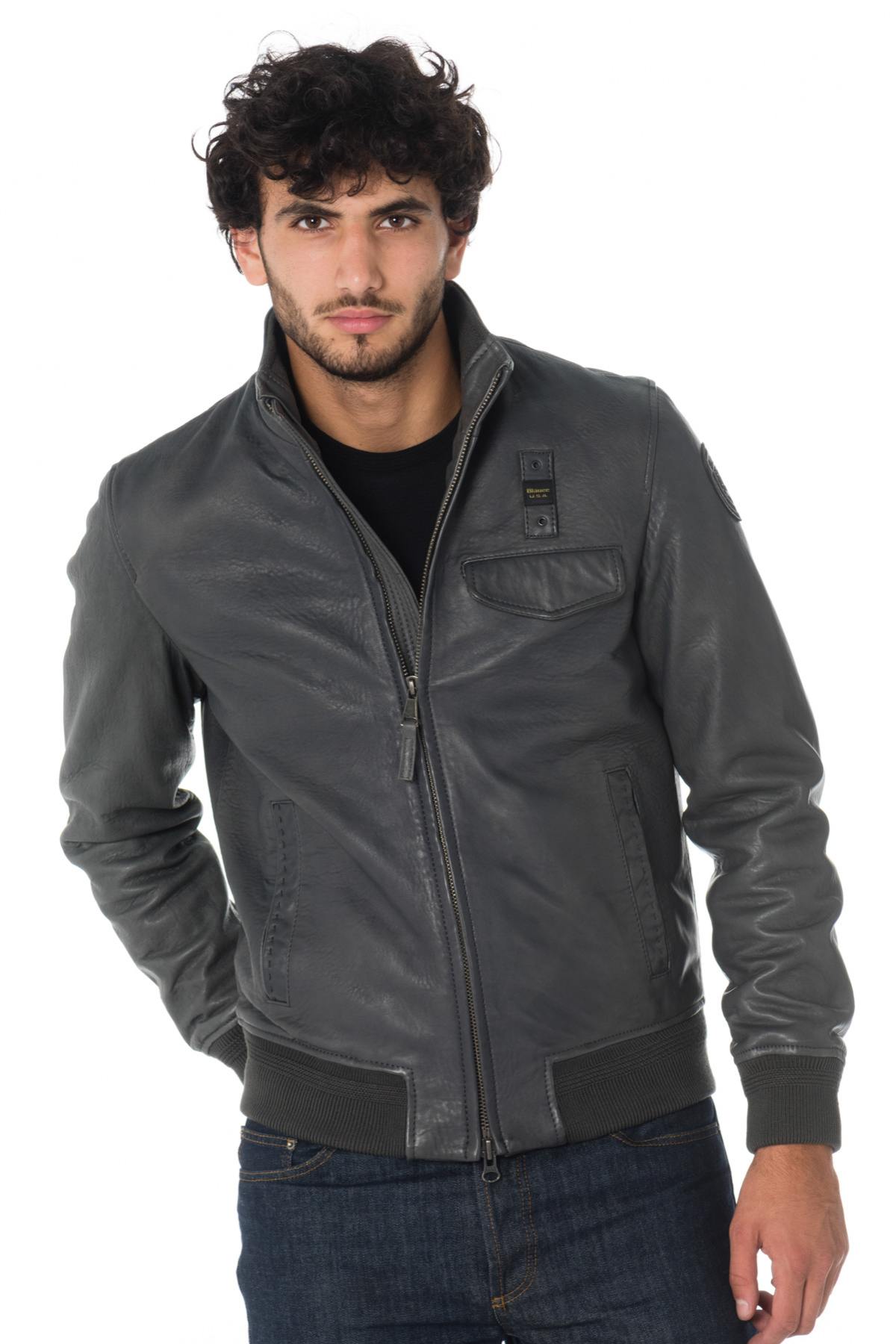 Blauer men's gray leather bombers - Image n°1