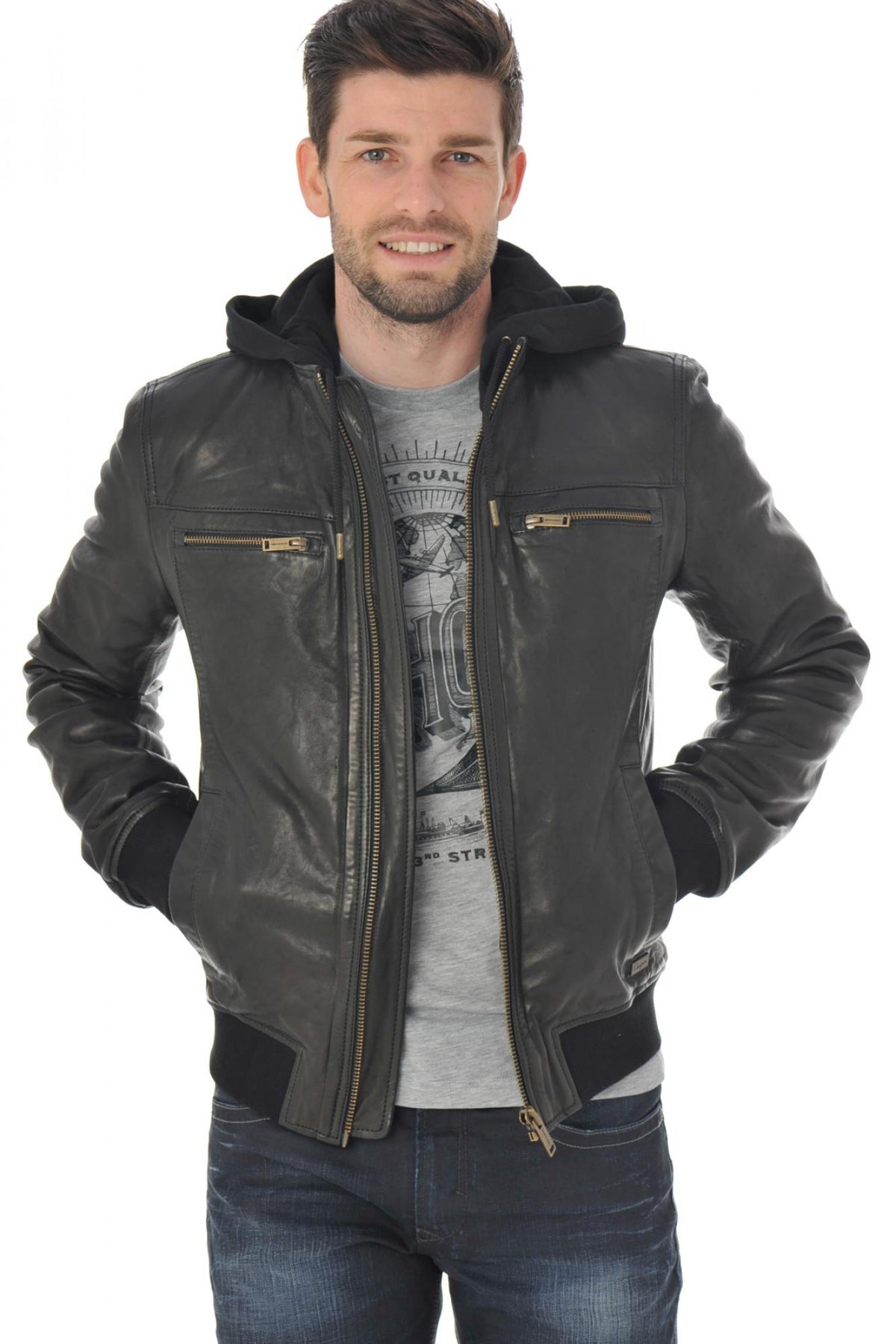 Chevignon jacket in black lambskin - Image n°1