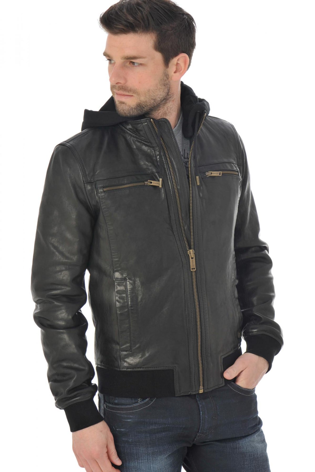 Chevignon jacket in black lambskin - Image n°3