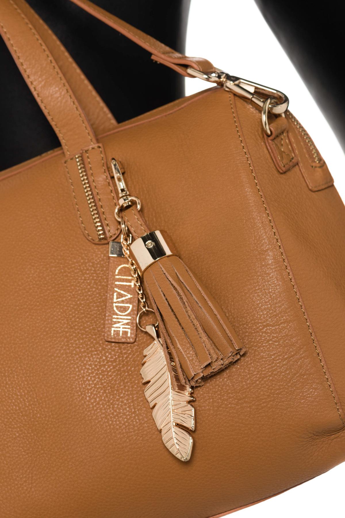 Women's bowling bag in tan cowhide leather - Image n°3