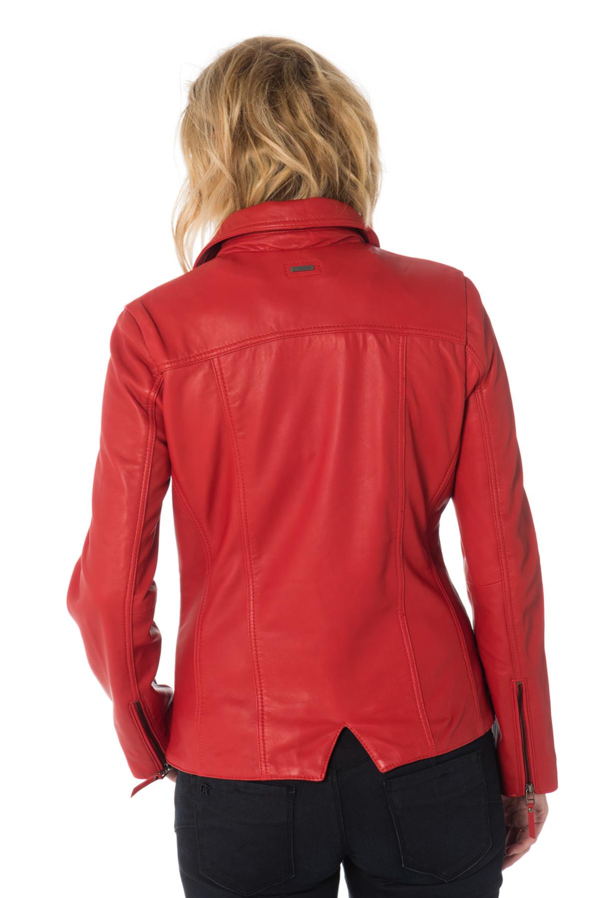 Cityzen women's red sheepskin leather jacket with shirt collar - Image n°4