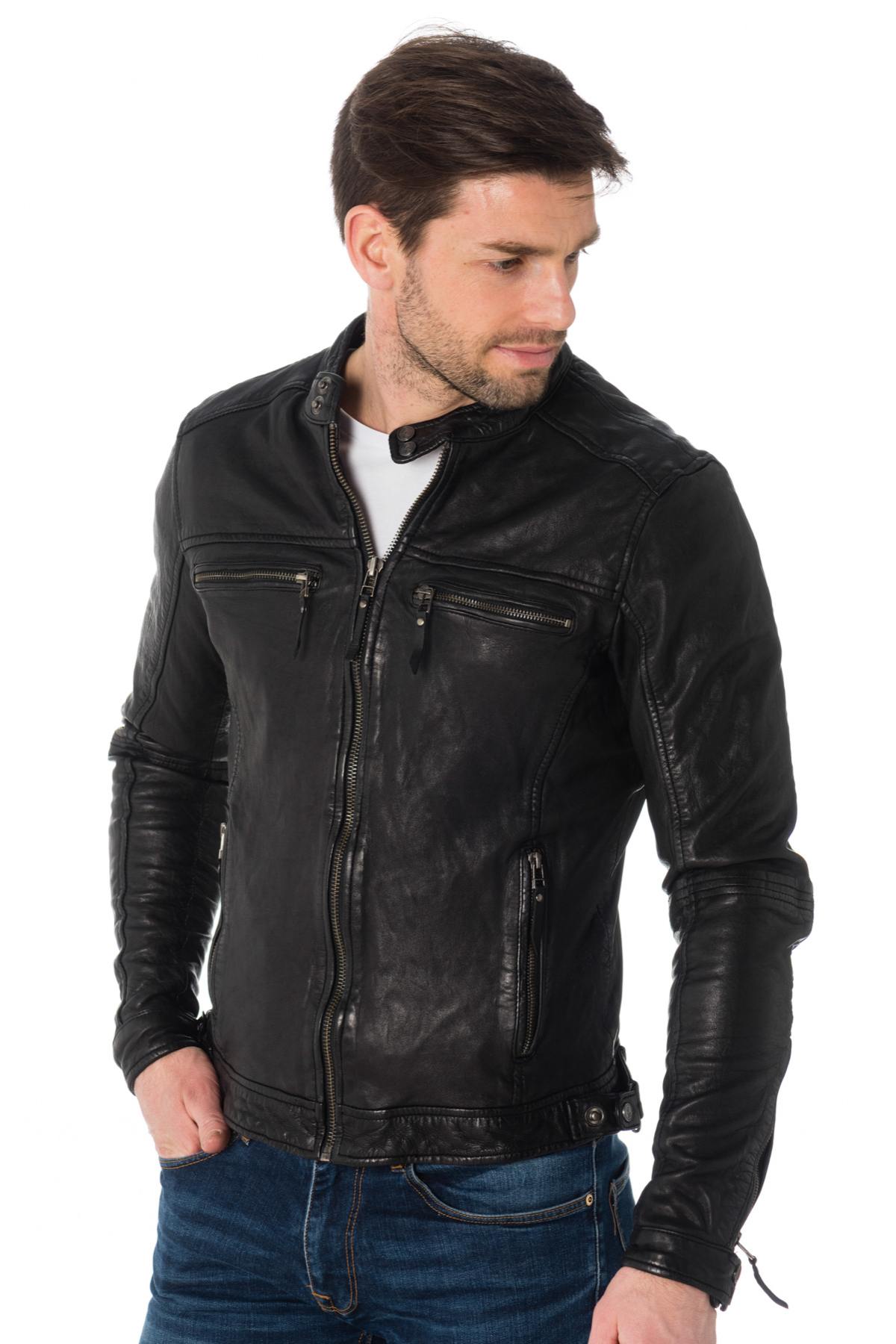 Men's skinny-fit sheepskin leather jacket - Image n°1