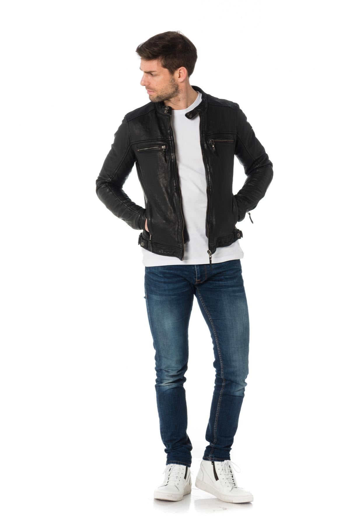 Men's skinny-fit sheepskin leather jacket - Image n°2