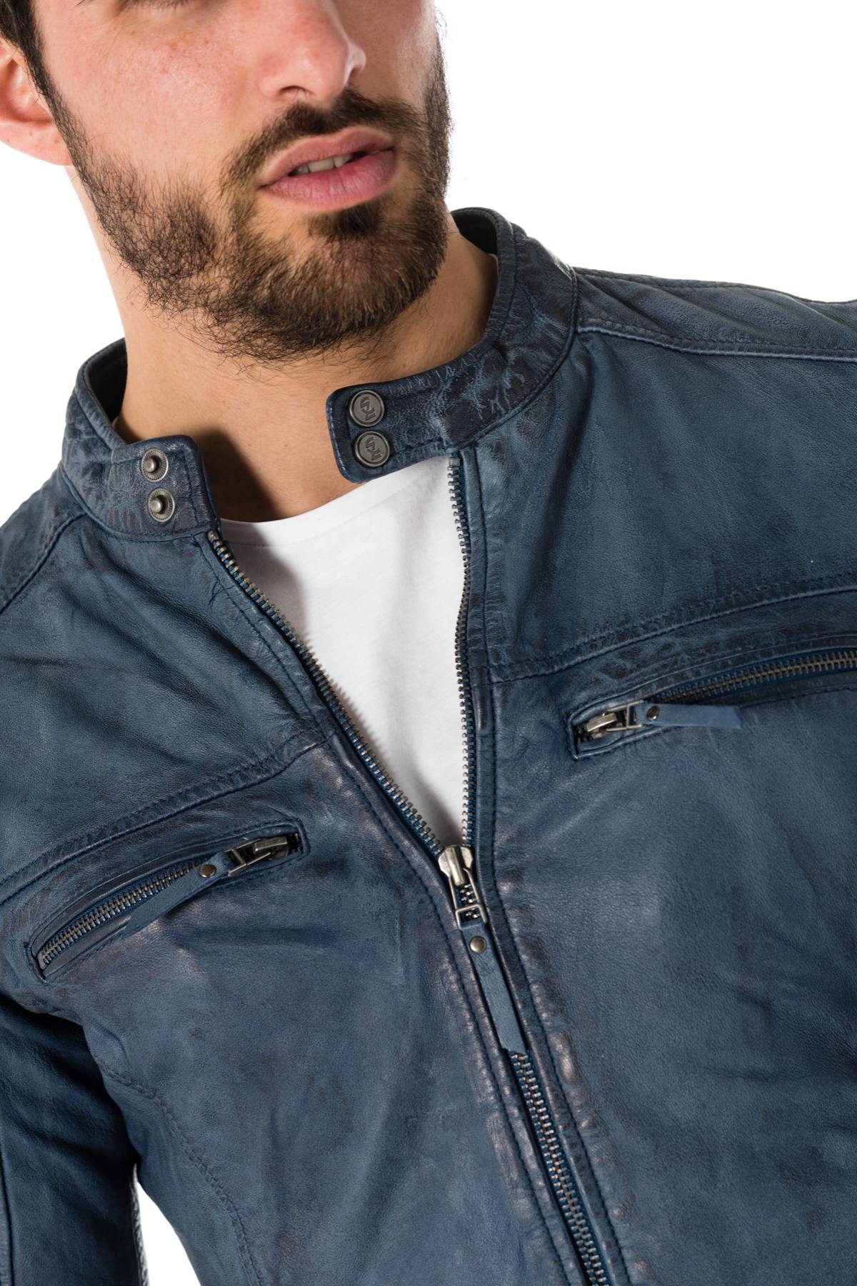 Men's vintage blue leather jacket - Image n°6