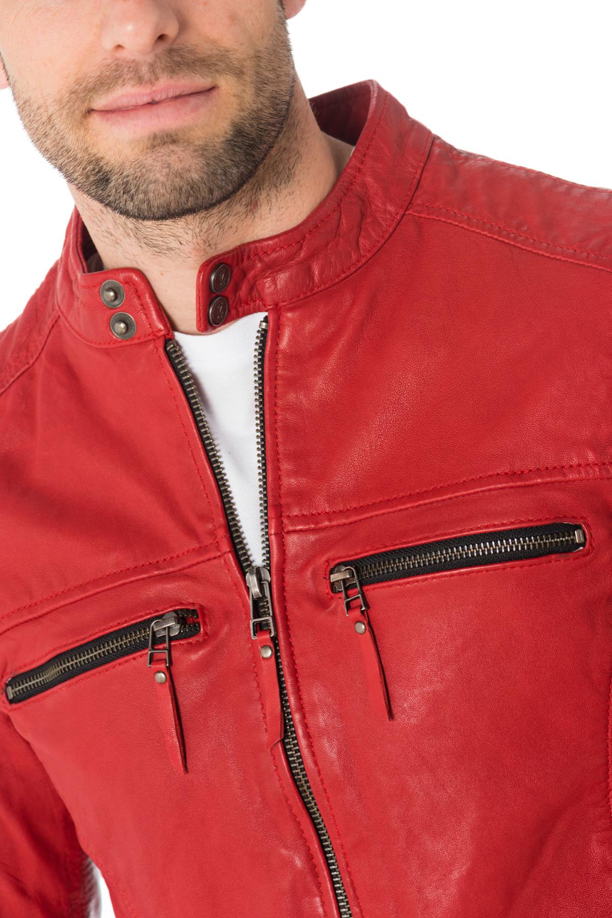 Cityzen red sheepskin leather jacket - Image n°7