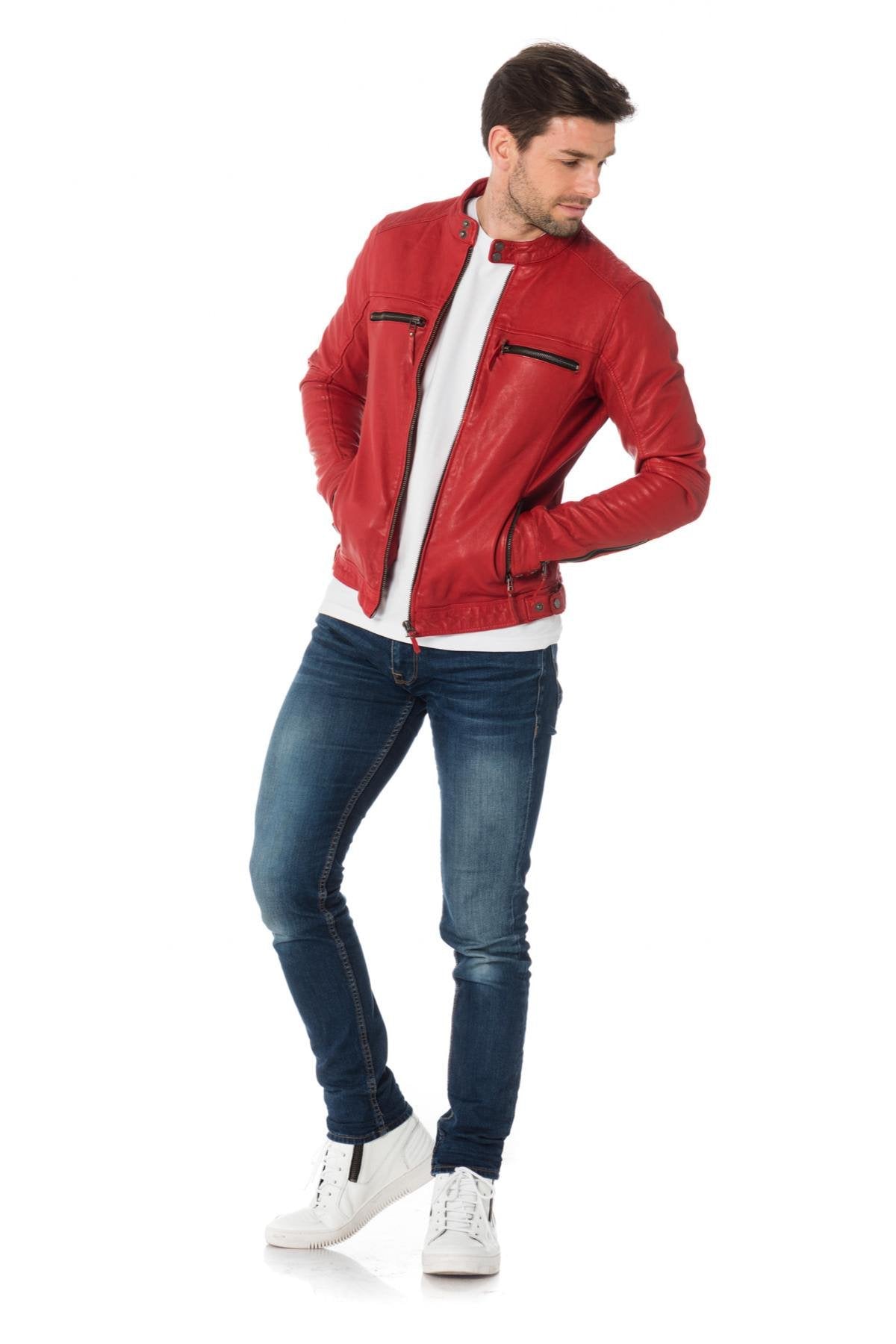 Cityzen red sheepskin leather jacket - Image n°8