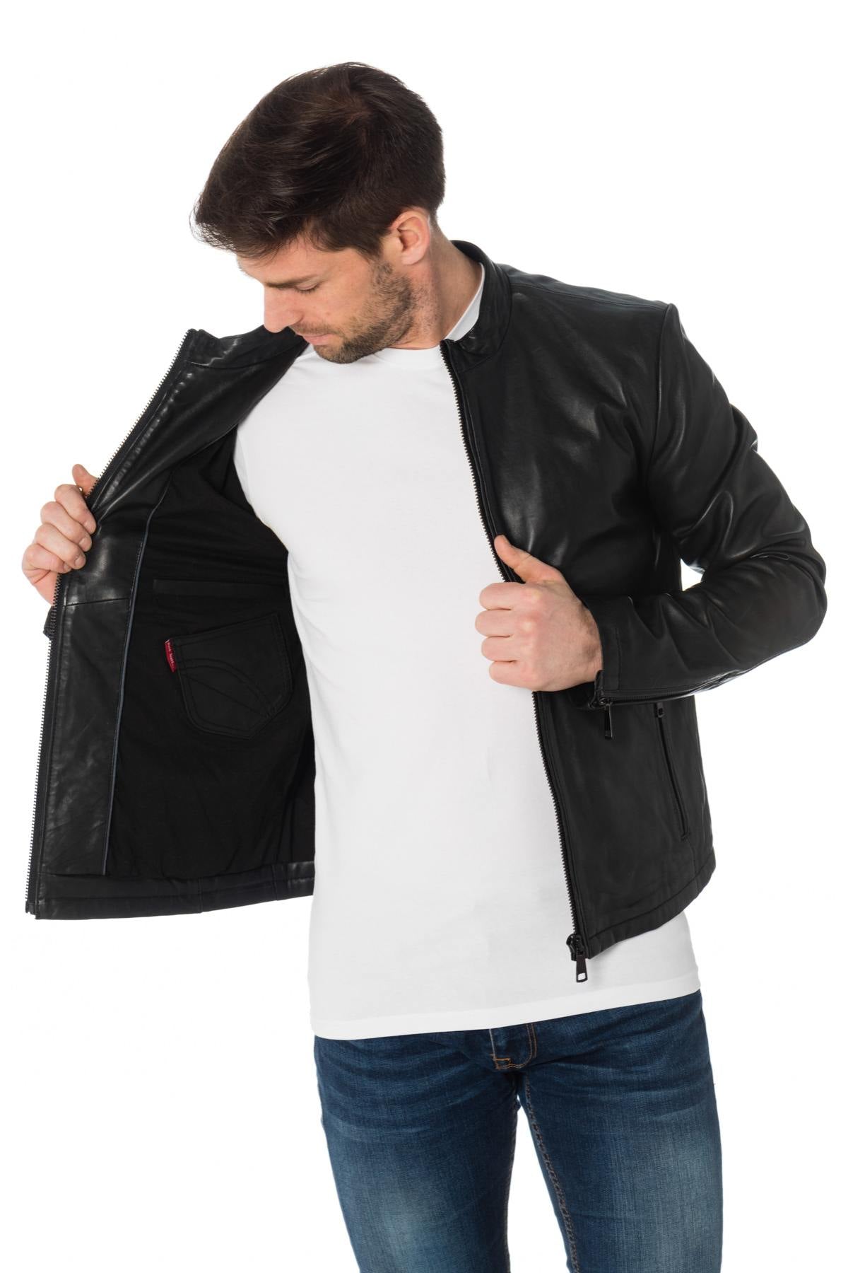  Black sheepskin leather jacket - Image n°5