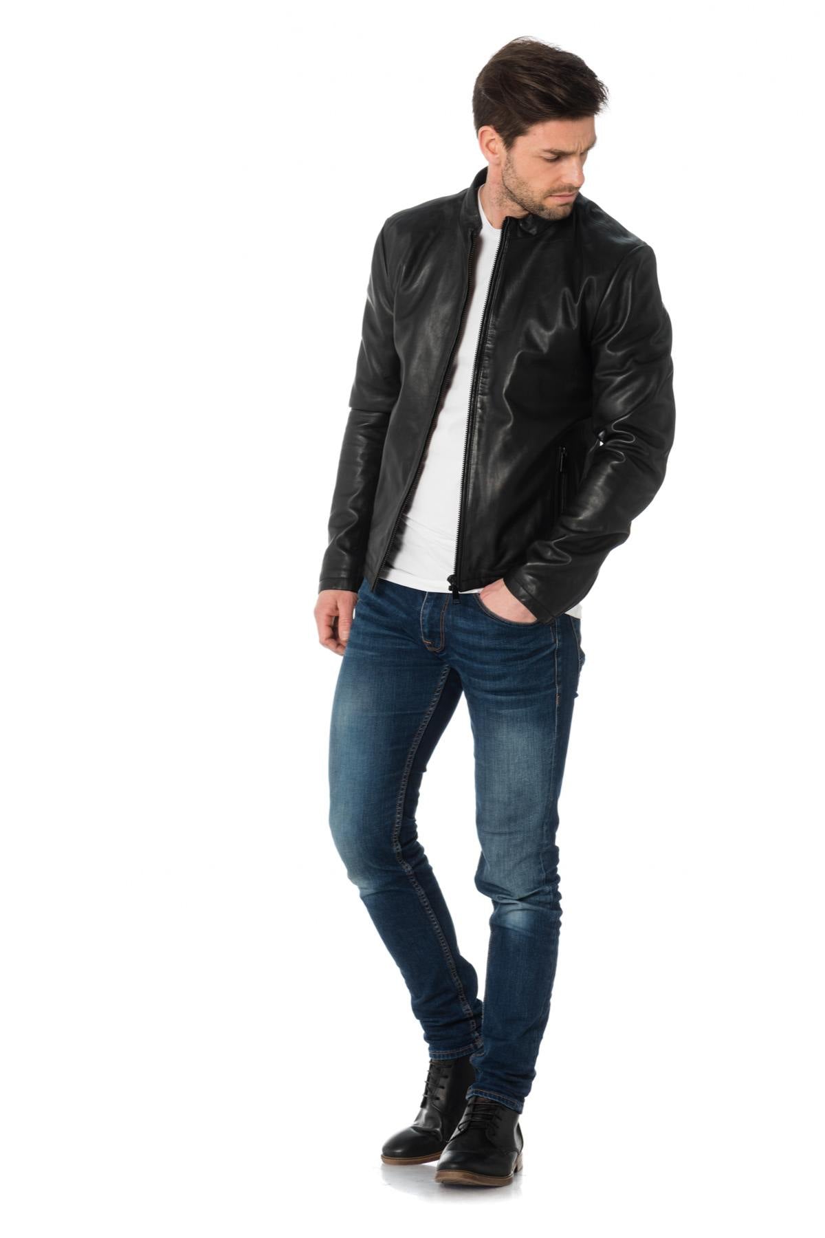  Black sheepskin leather jacket - Image n°2