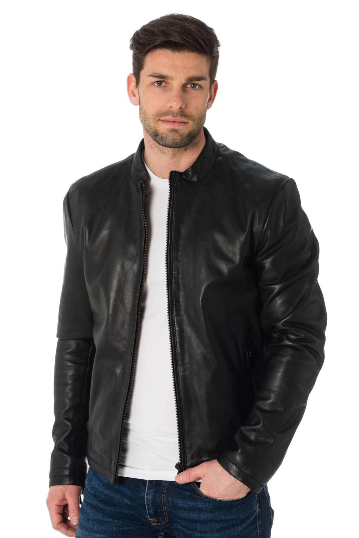  Black sheepskin leather jacket - Image n°3