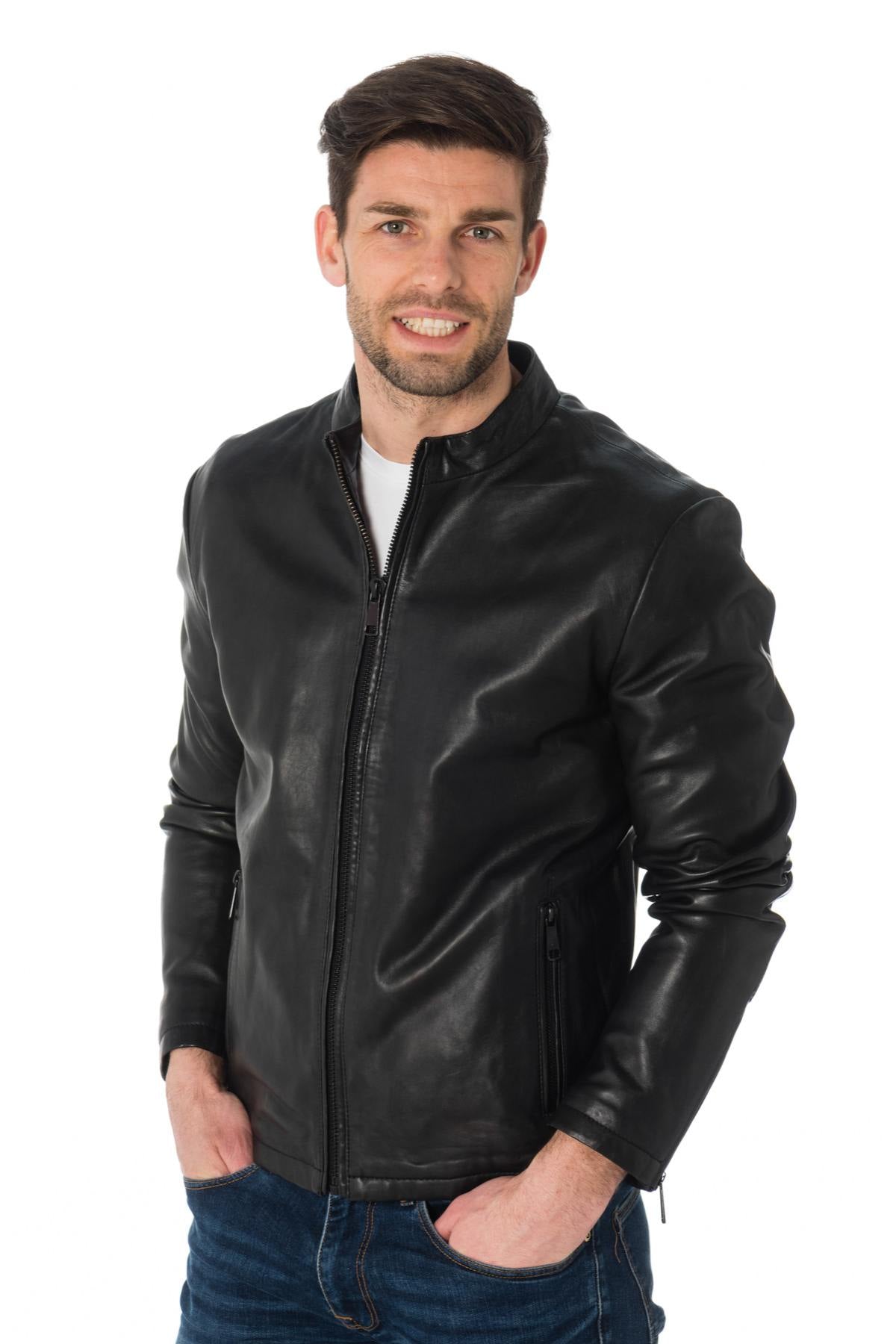  Black sheepskin leather jacket - Image n°1