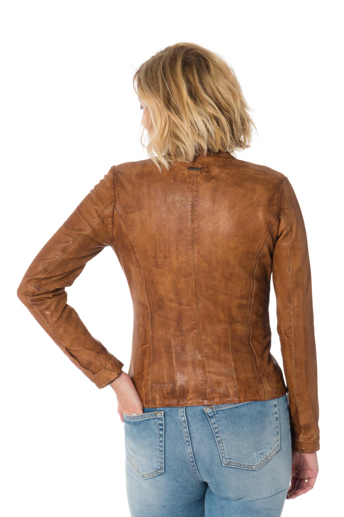 Women's skinny jacket in cognac sheep leather - Image n°6