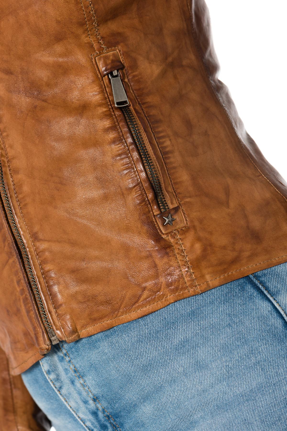 Women's skinny jacket in cognac sheep leather - Image n°7