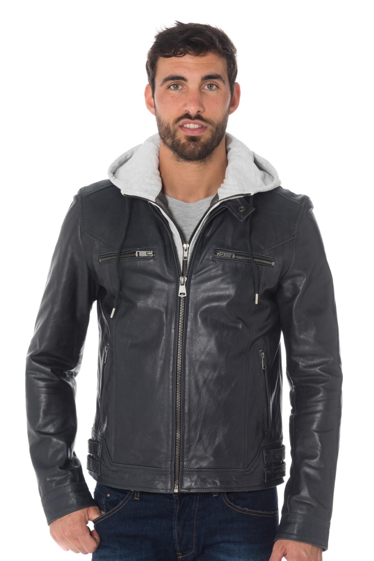 Buffalo leather jacket with hood - Image n°1