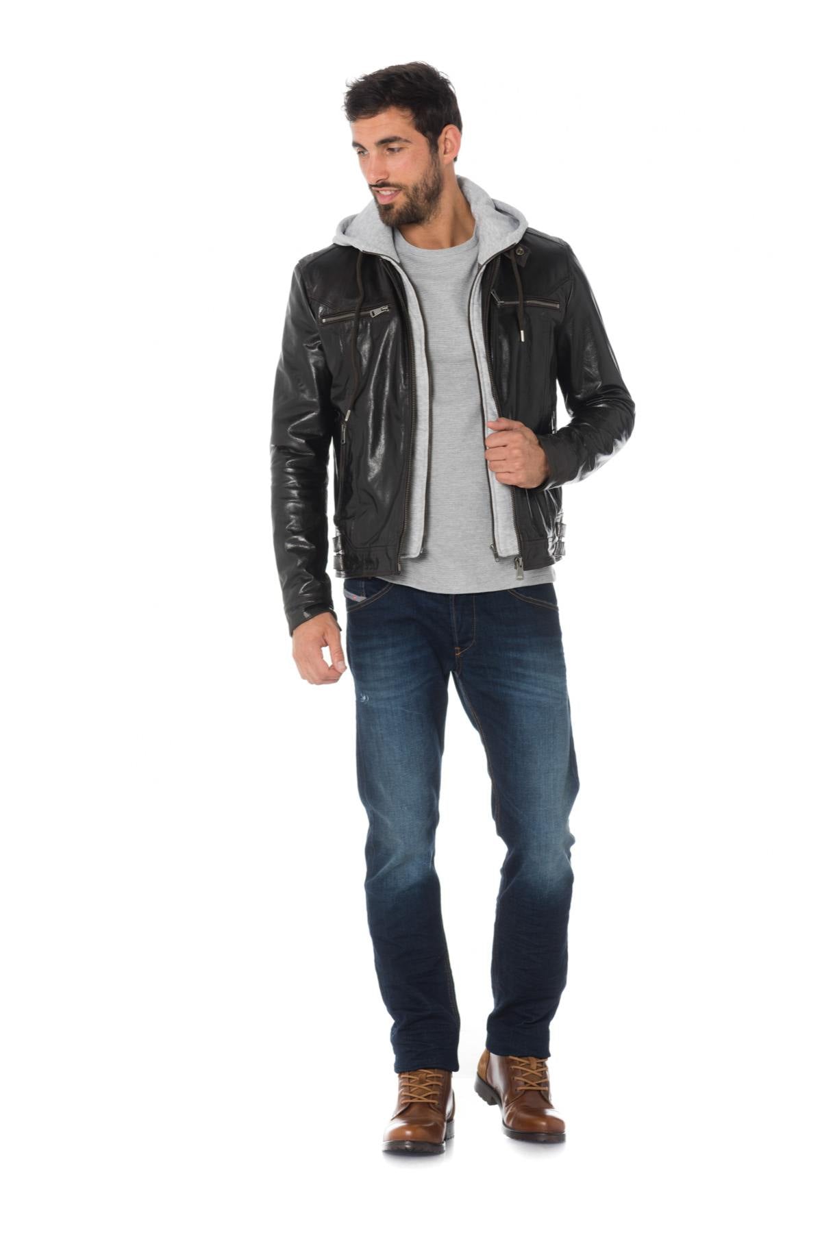 Brown buffalo leather jacket with hood Cityzen - Image n°2