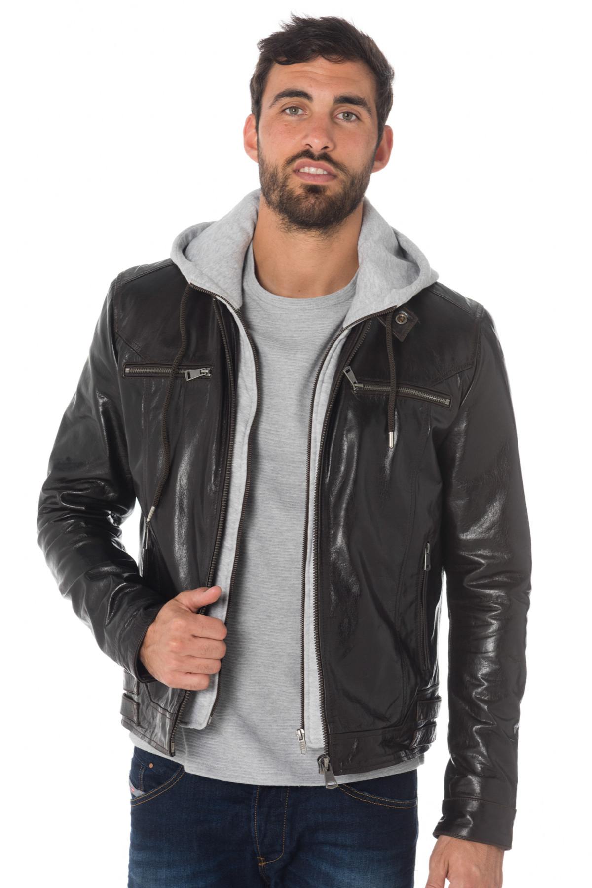 Brown buffalo leather jacket with hood Cityzen - Image n°1