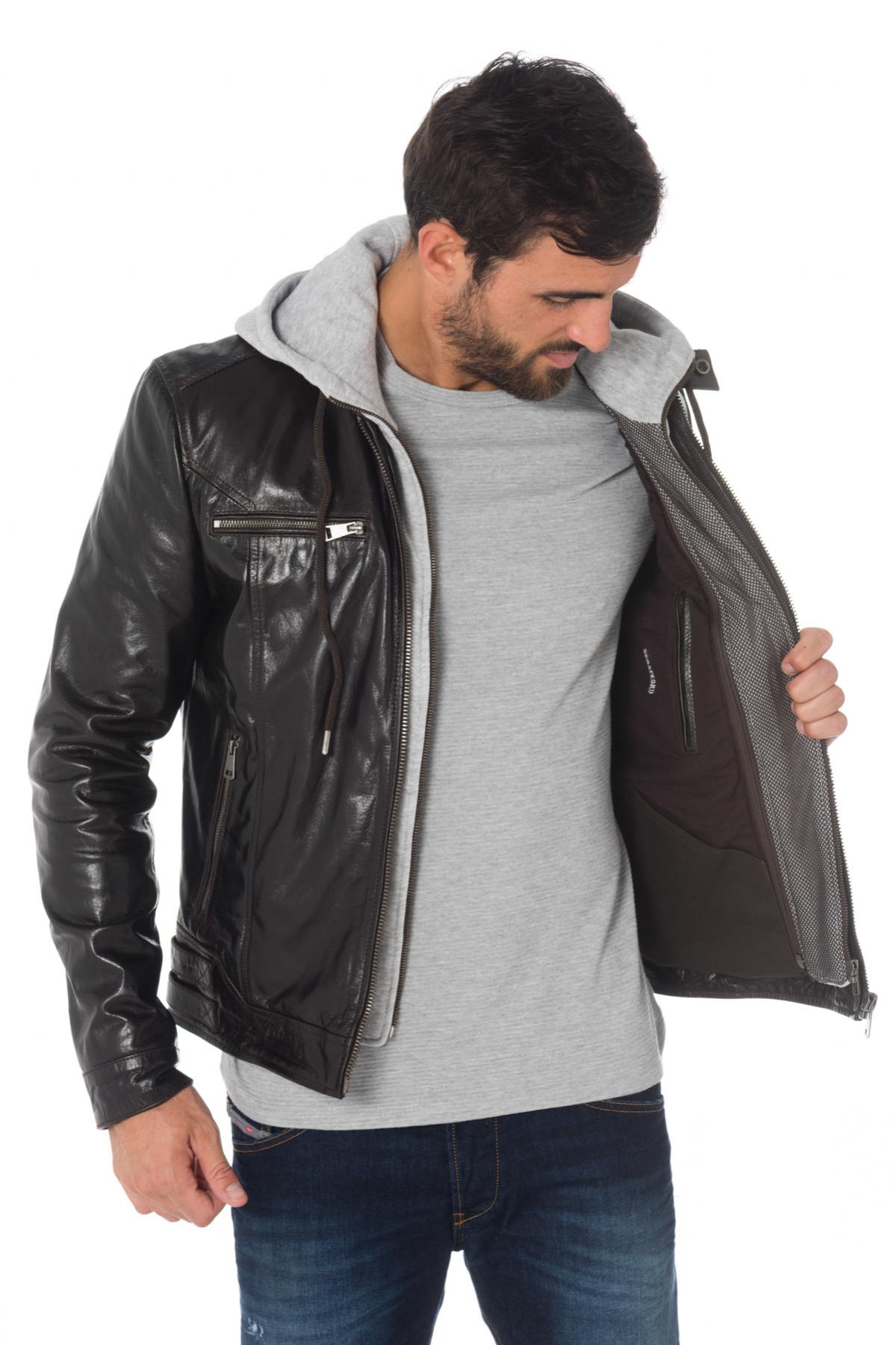 Brown buffalo leather jacket with hood Cityzen - Image n°4