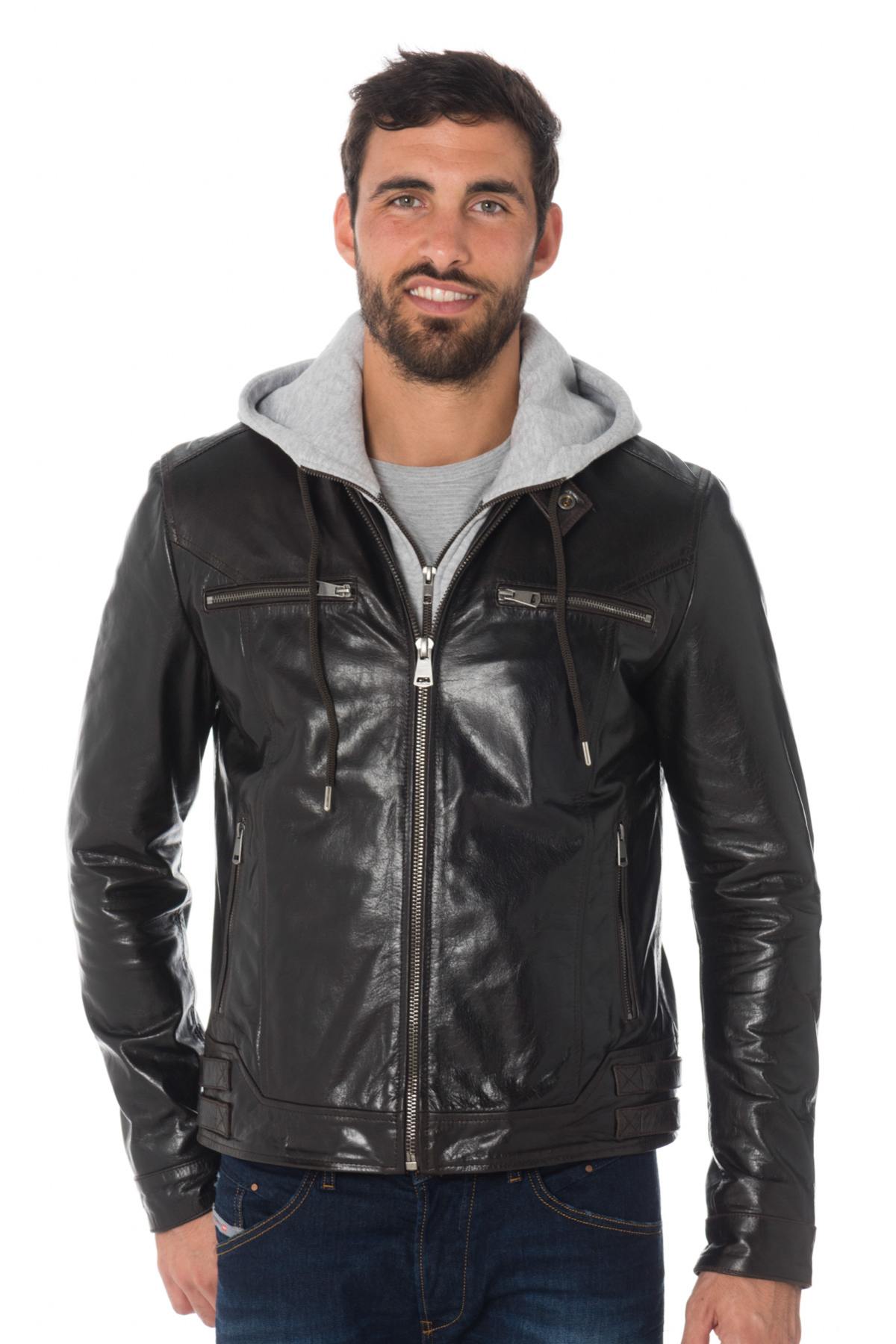 Brown buffalo leather jacket with hood Cityzen - Image n°3