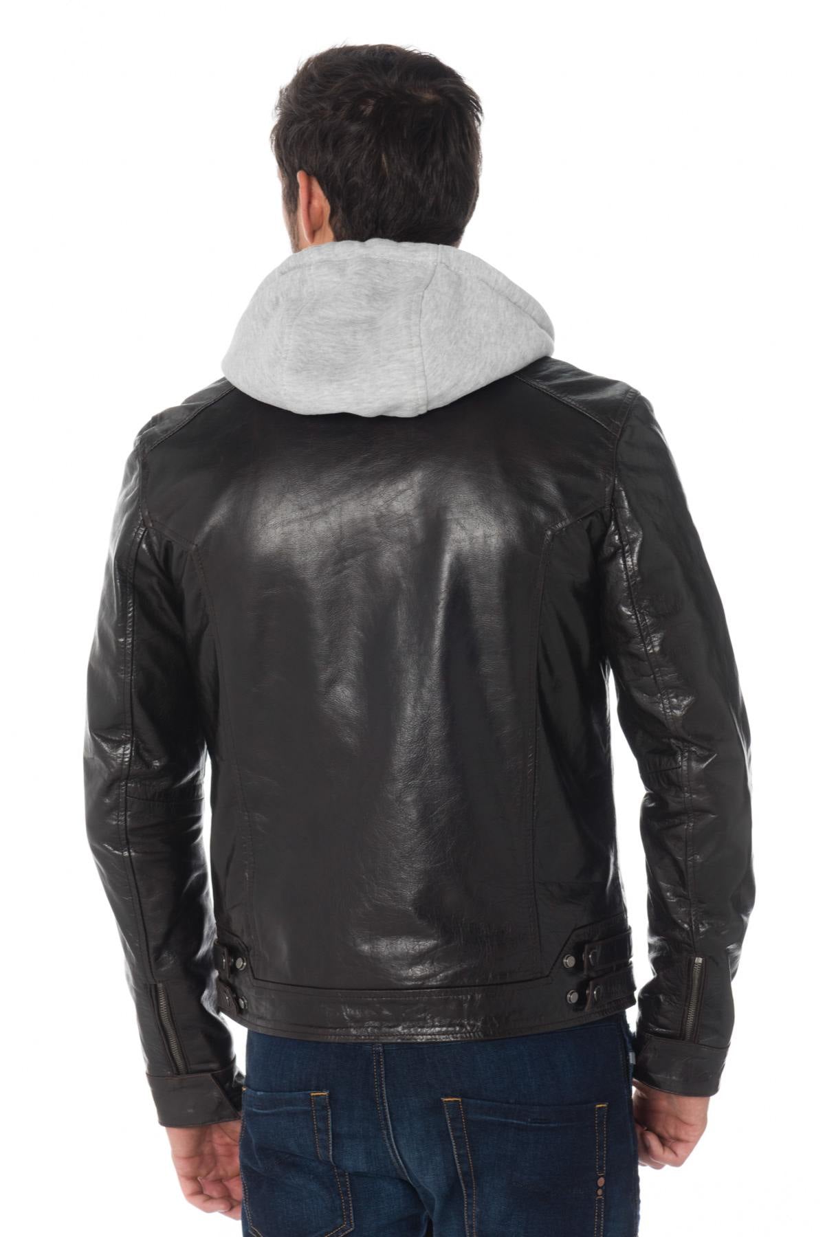 Brown buffalo leather jacket with hood Cityzen - Image n°5