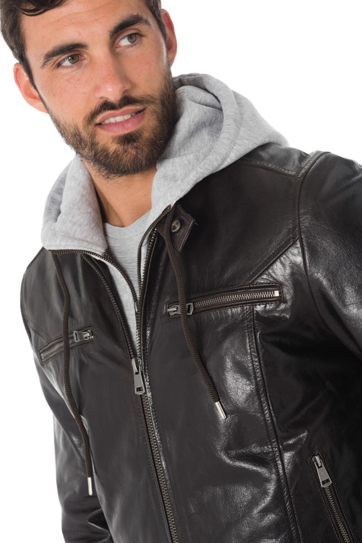 Brown buffalo leather jacket with hood Cityzen - Image n°6