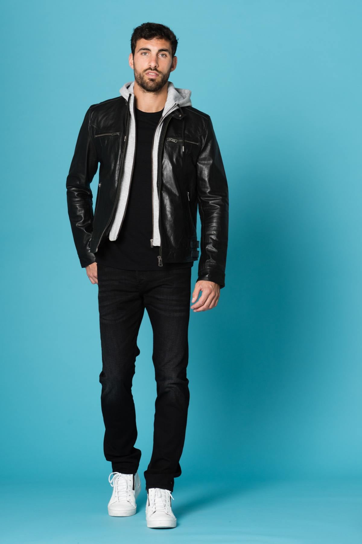 Black buffalo leather jacket with hood Cityzen - Image n°2