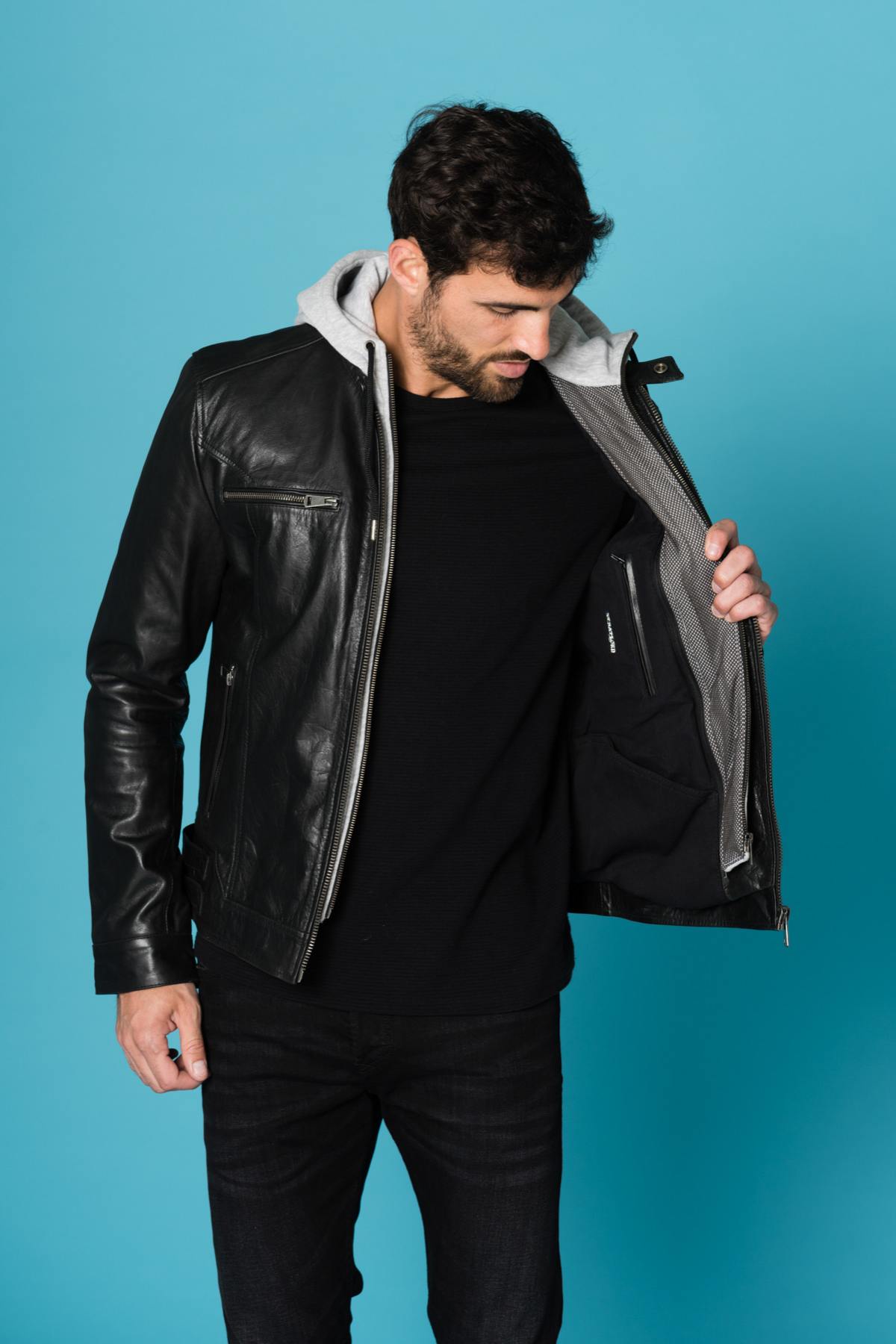 Black buffalo leather jacket with hood Cityzen - Image n°5