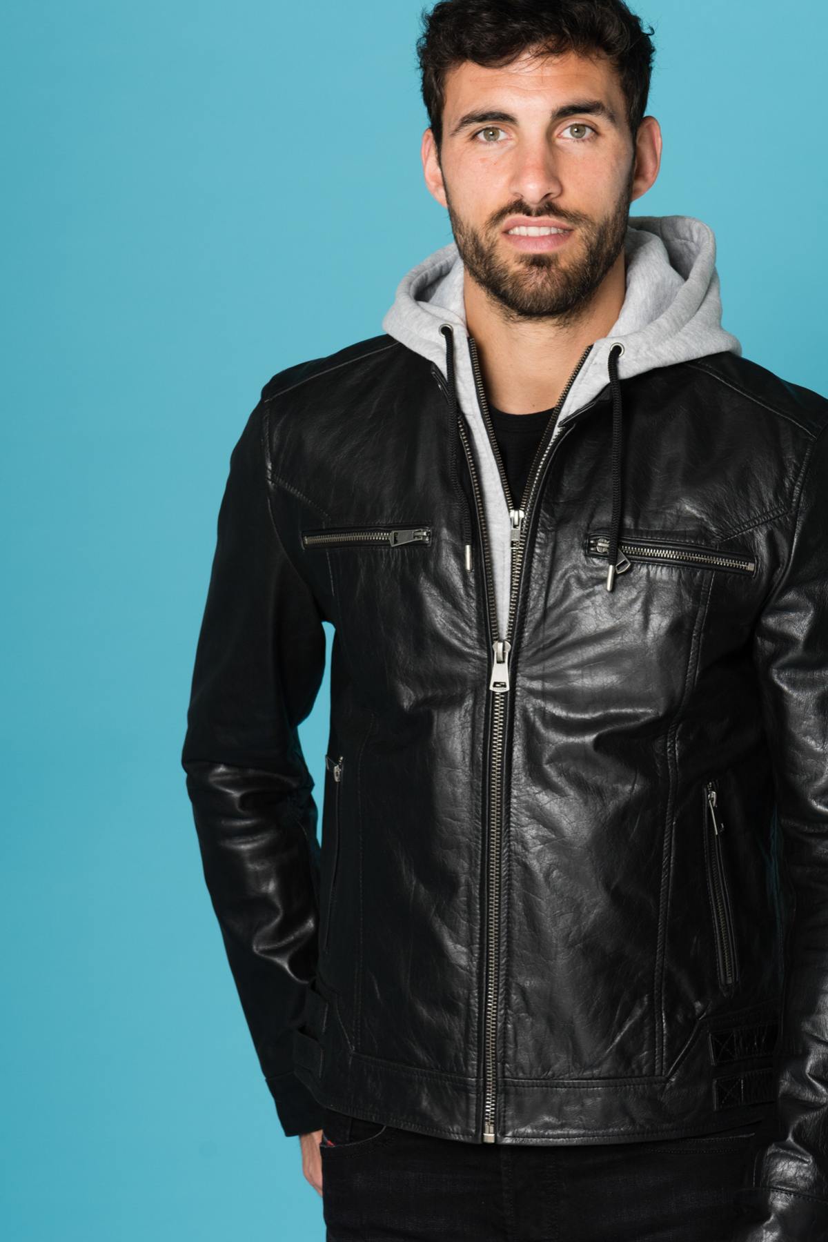 Black buffalo leather jacket with hood Cityzen - Image n°3