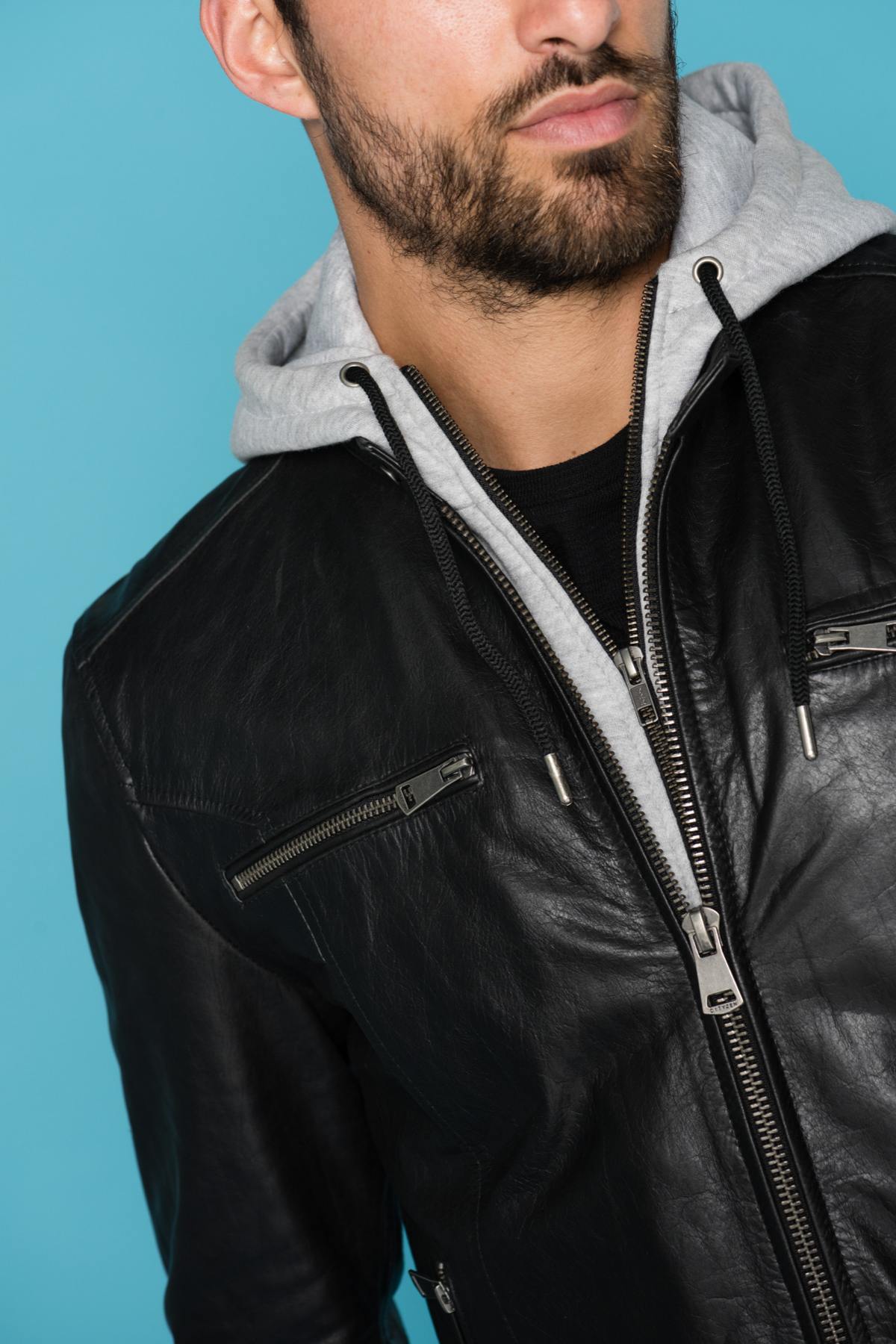 Black buffalo leather jacket with hood Cityzen - Image n°4