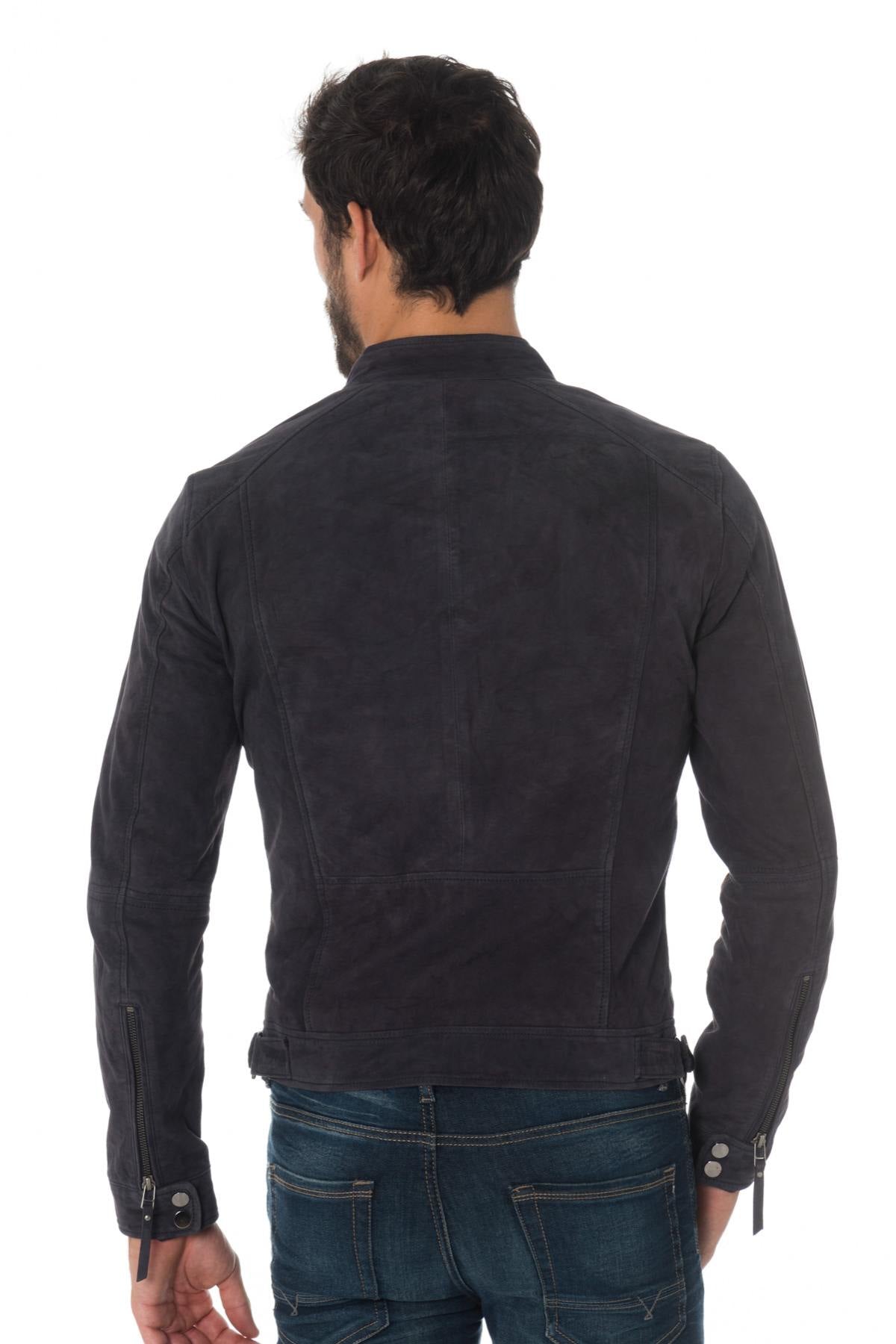  Navy blue suede leather jacket - Image n°4