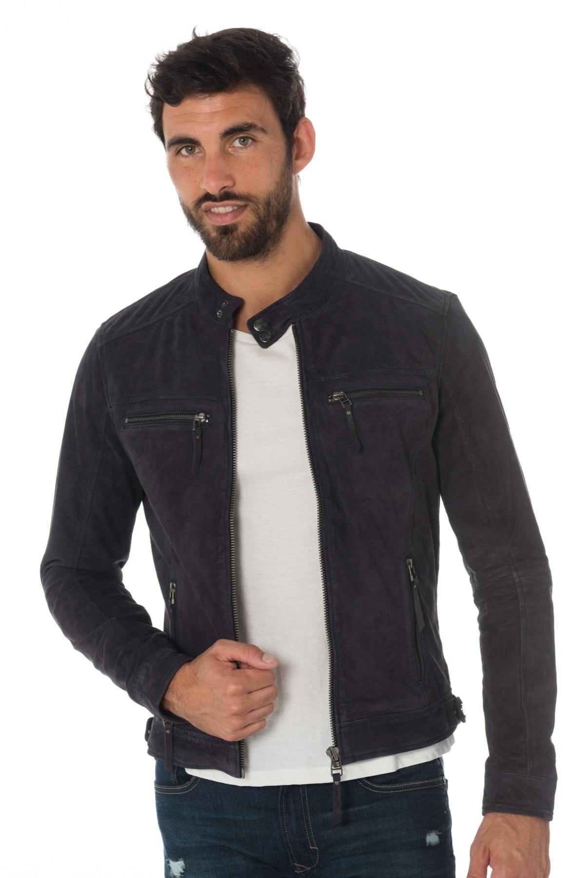  Navy blue suede leather jacket - Image n°6