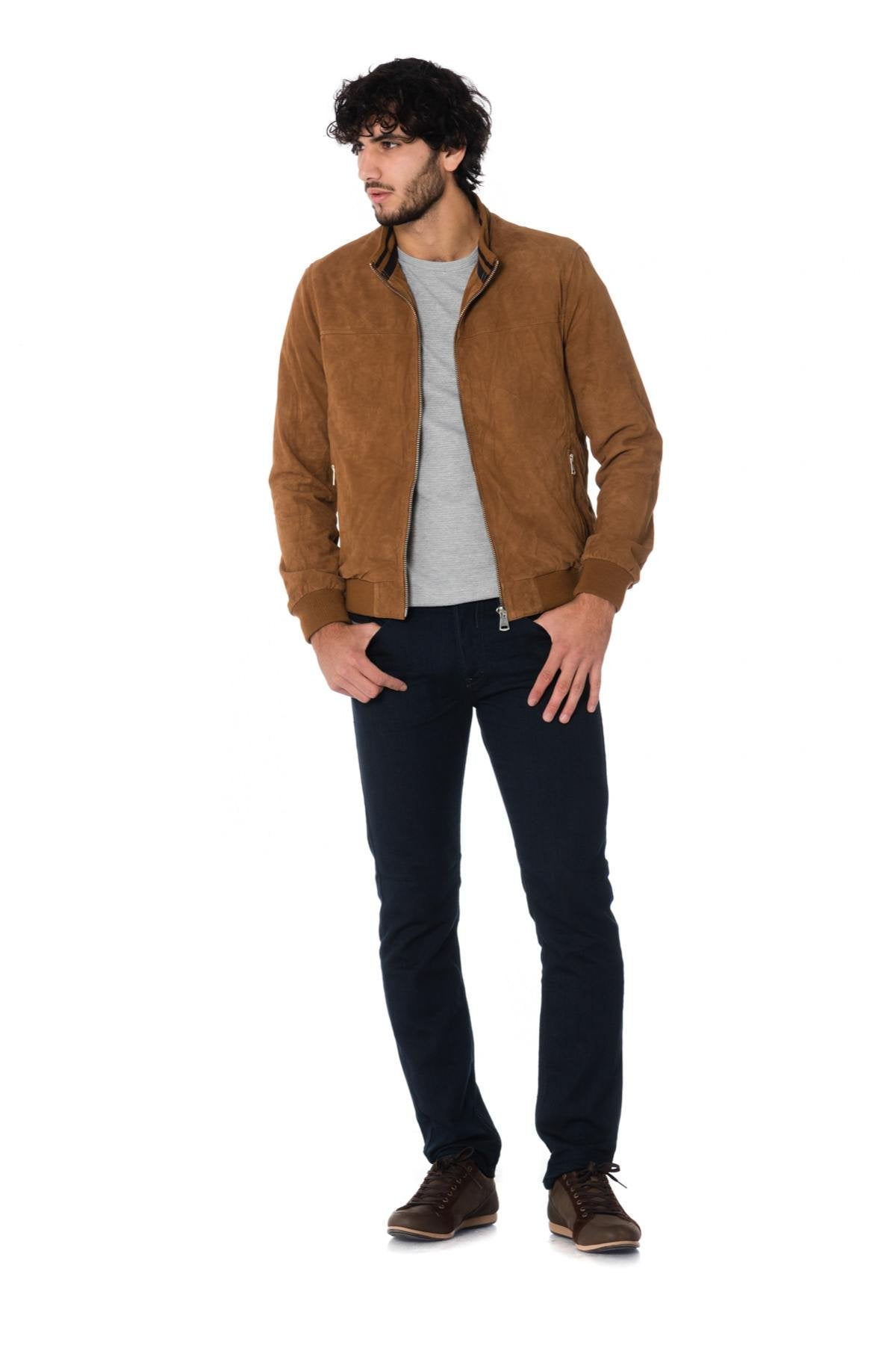 Cityzen men's tobacco-colored goatskin leather jacket - Image n°2