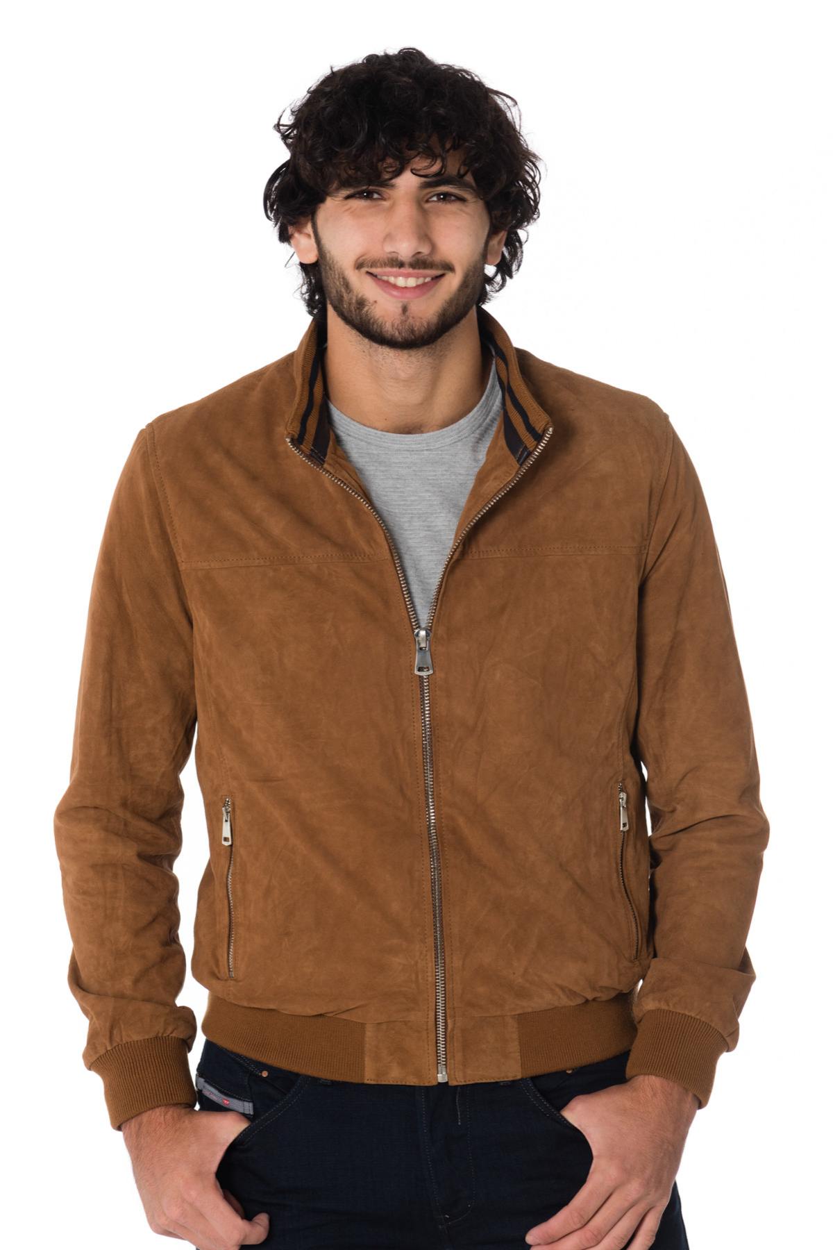 Cityzen men's tobacco-colored goatskin leather jacket - Image n°1