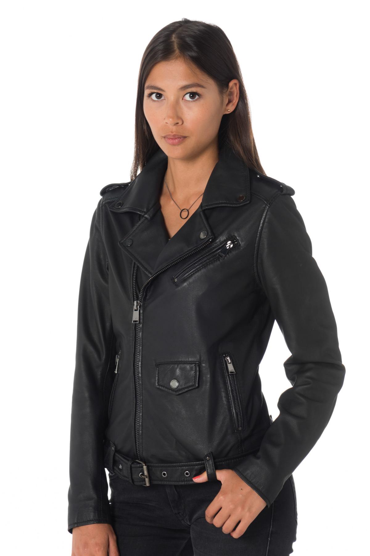 Cityzen women's black sheepskin leather perfecto - Image n°7