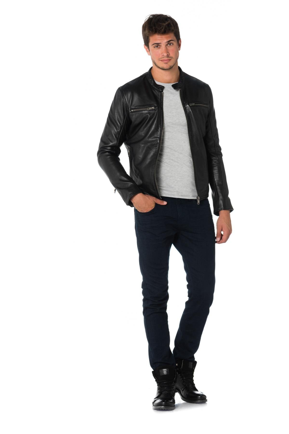 Men's black cowhide leather jacket - Image n°2