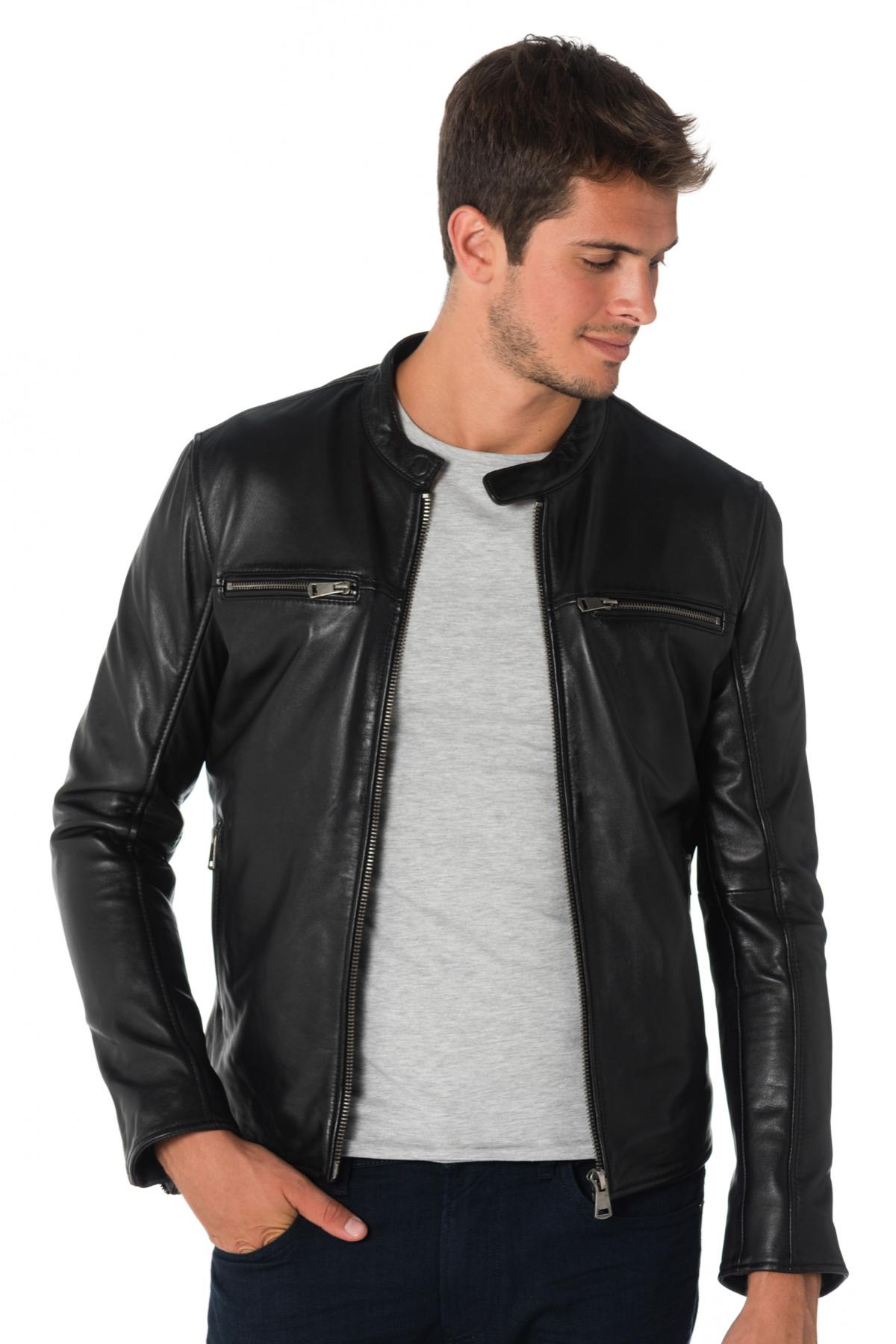 Men's black cowhide leather jacket - Image n°3