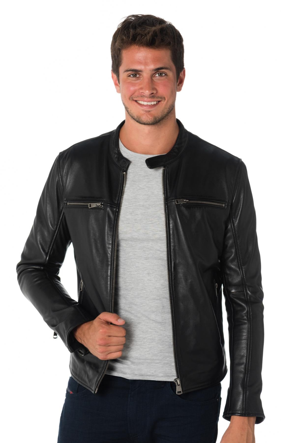 Men's black cowhide leather jacket - Image n°5