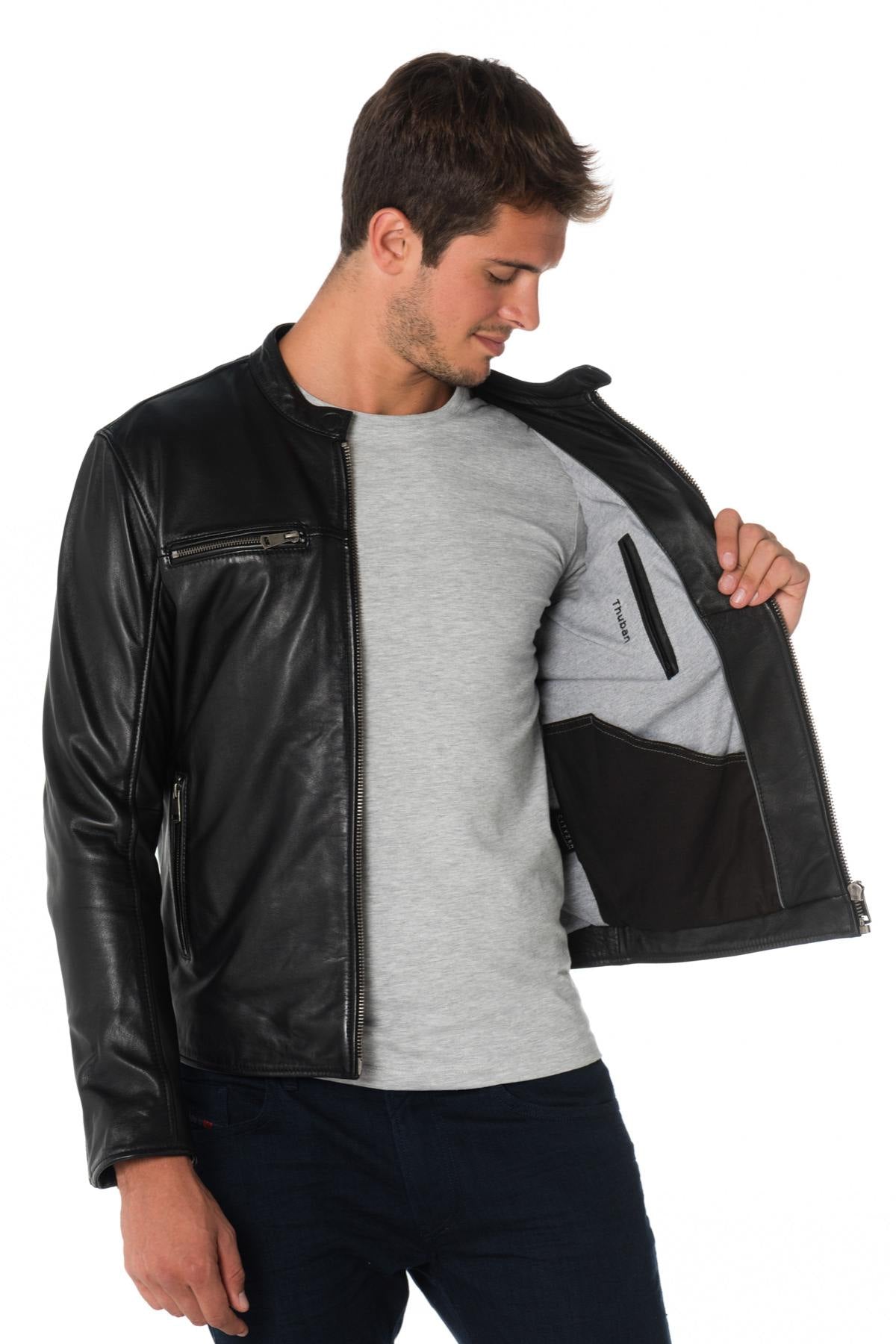 Men's black cowhide leather jacket - Image n°6