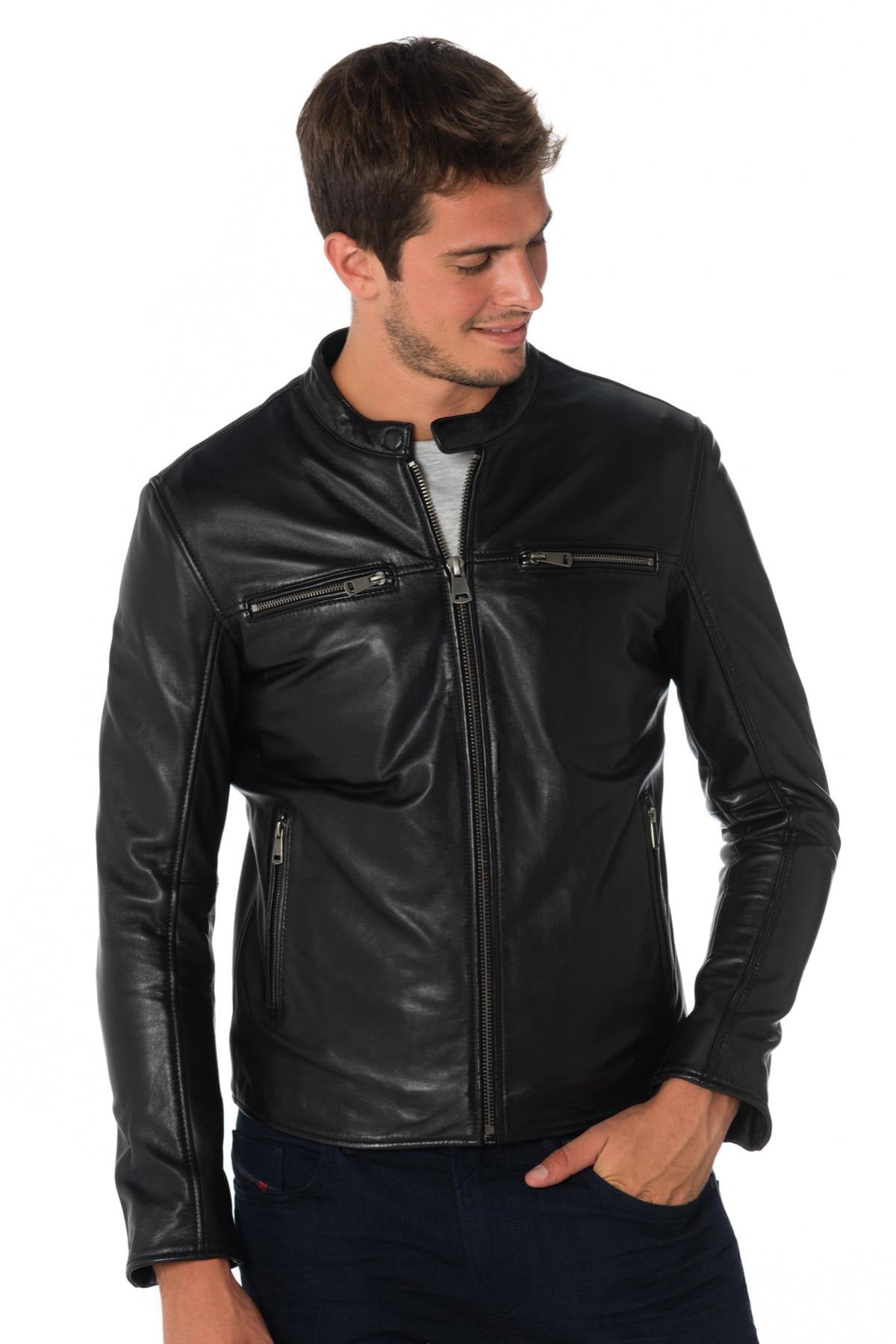 Men's black cowhide leather jacket - Image n°4