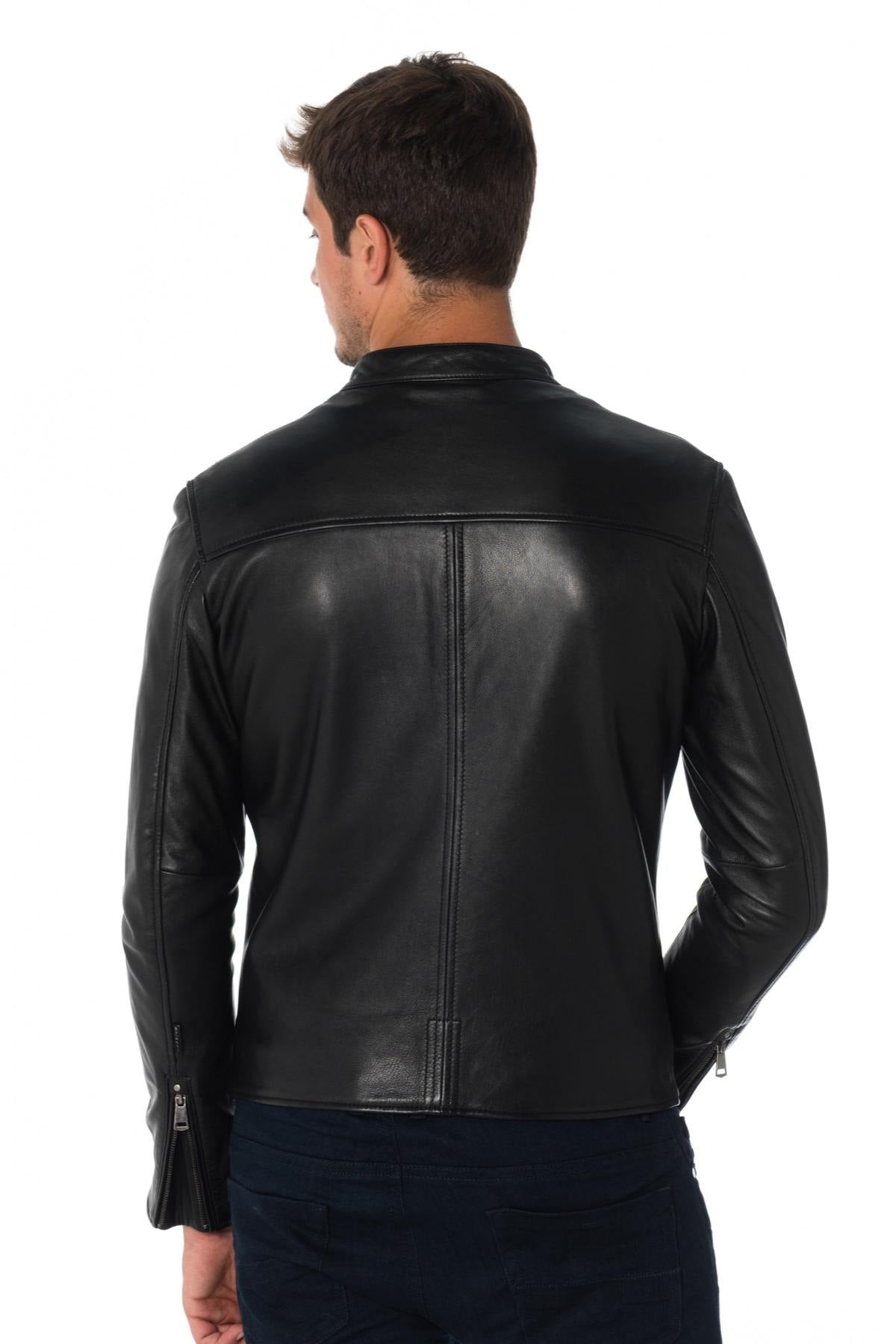 Men's black cowhide leather jacket - Image n°7