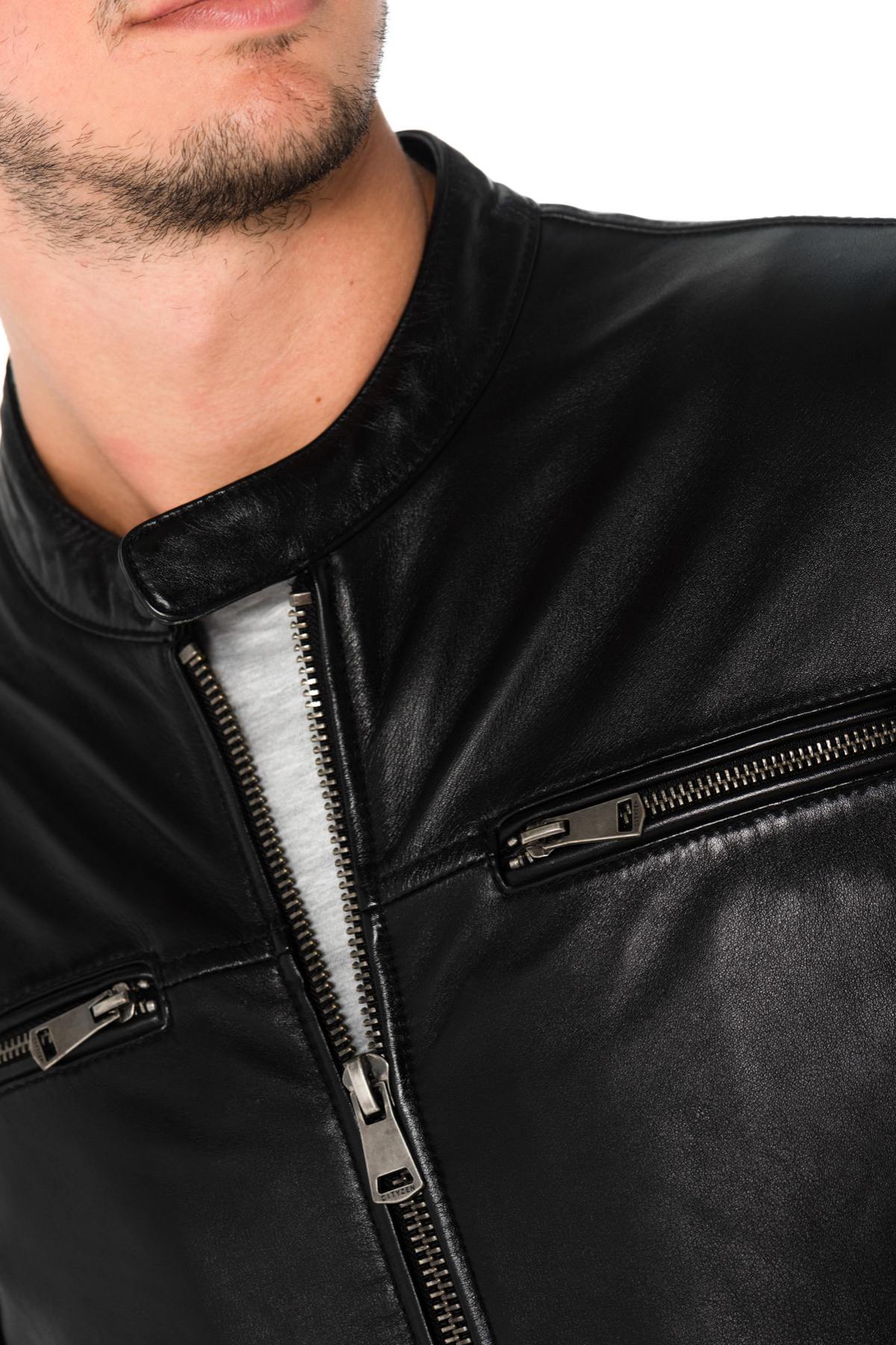 Men's black cowhide leather jacket - Image n°8