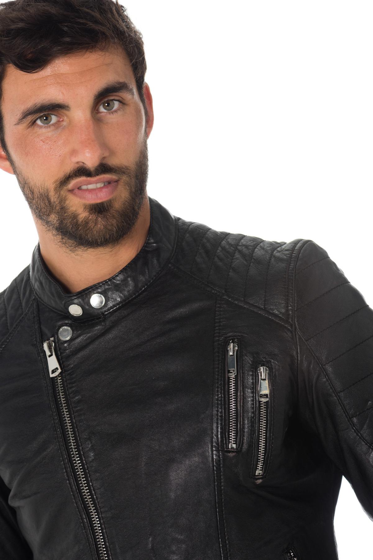 Cityzen black sheepskin leather biker jacket - Image n°7