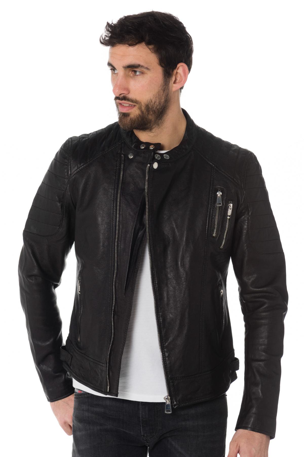 Cityzen black sheepskin leather biker jacket - Image n°5