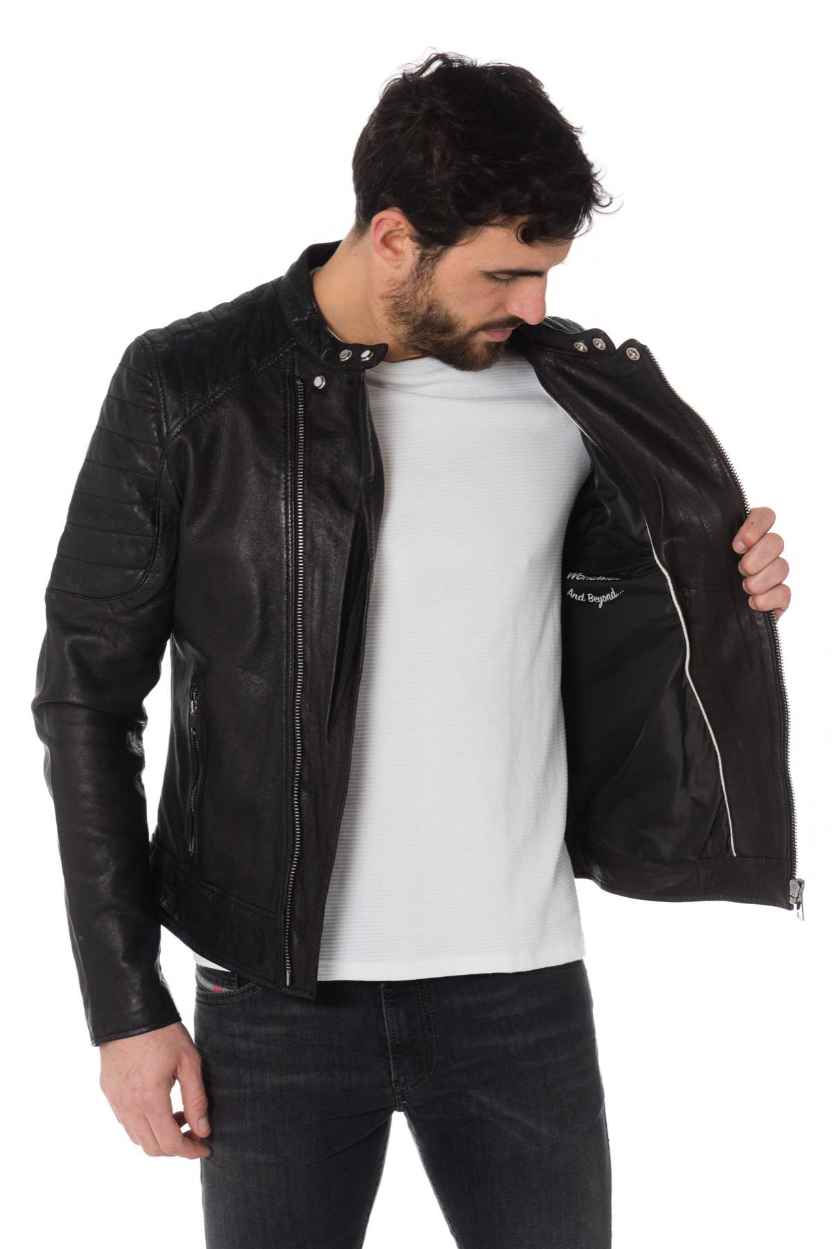 Cityzen black sheepskin leather biker jacket - Image n°8