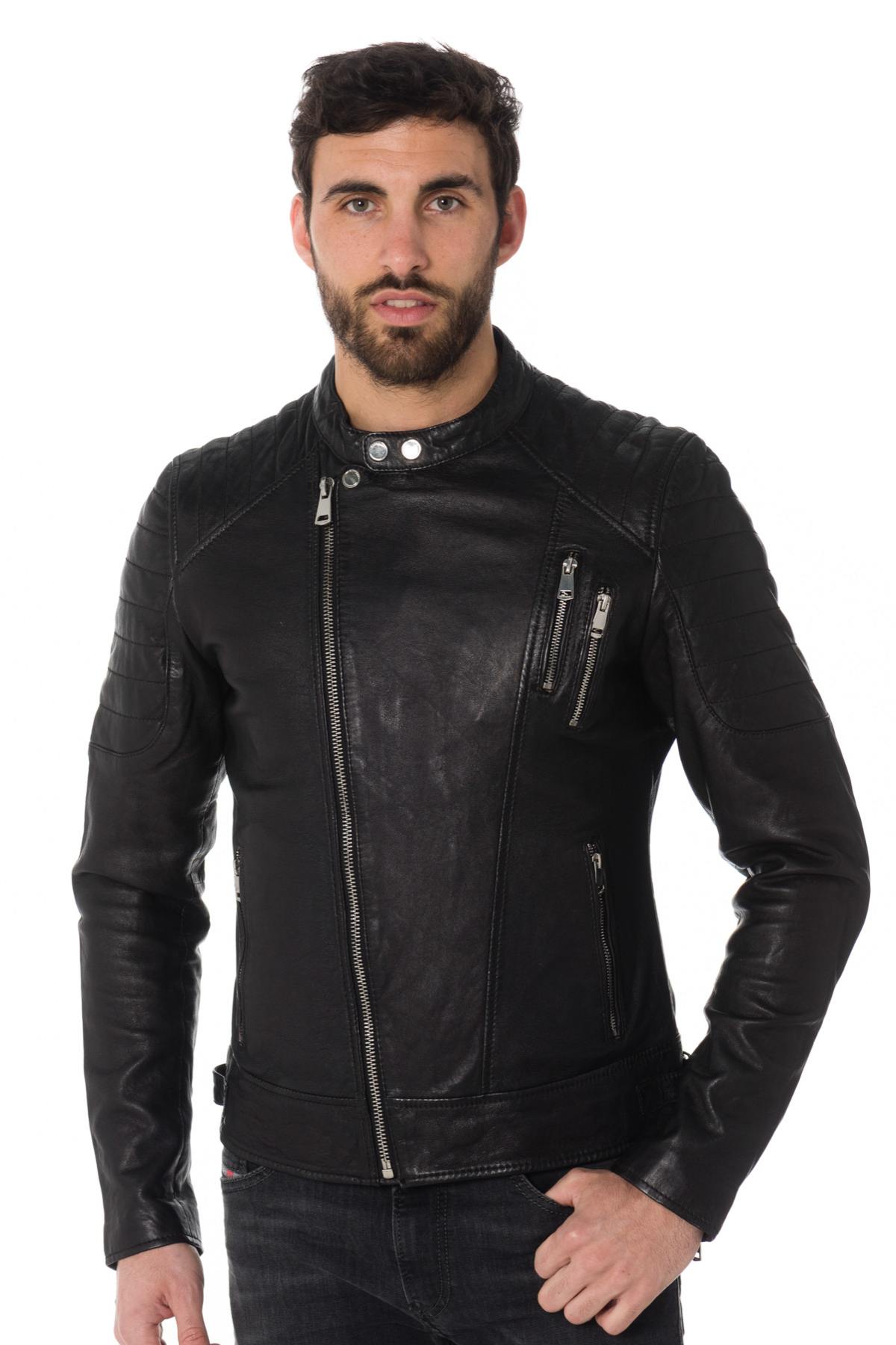 Cityzen black sheepskin leather biker jacket - Image n°1