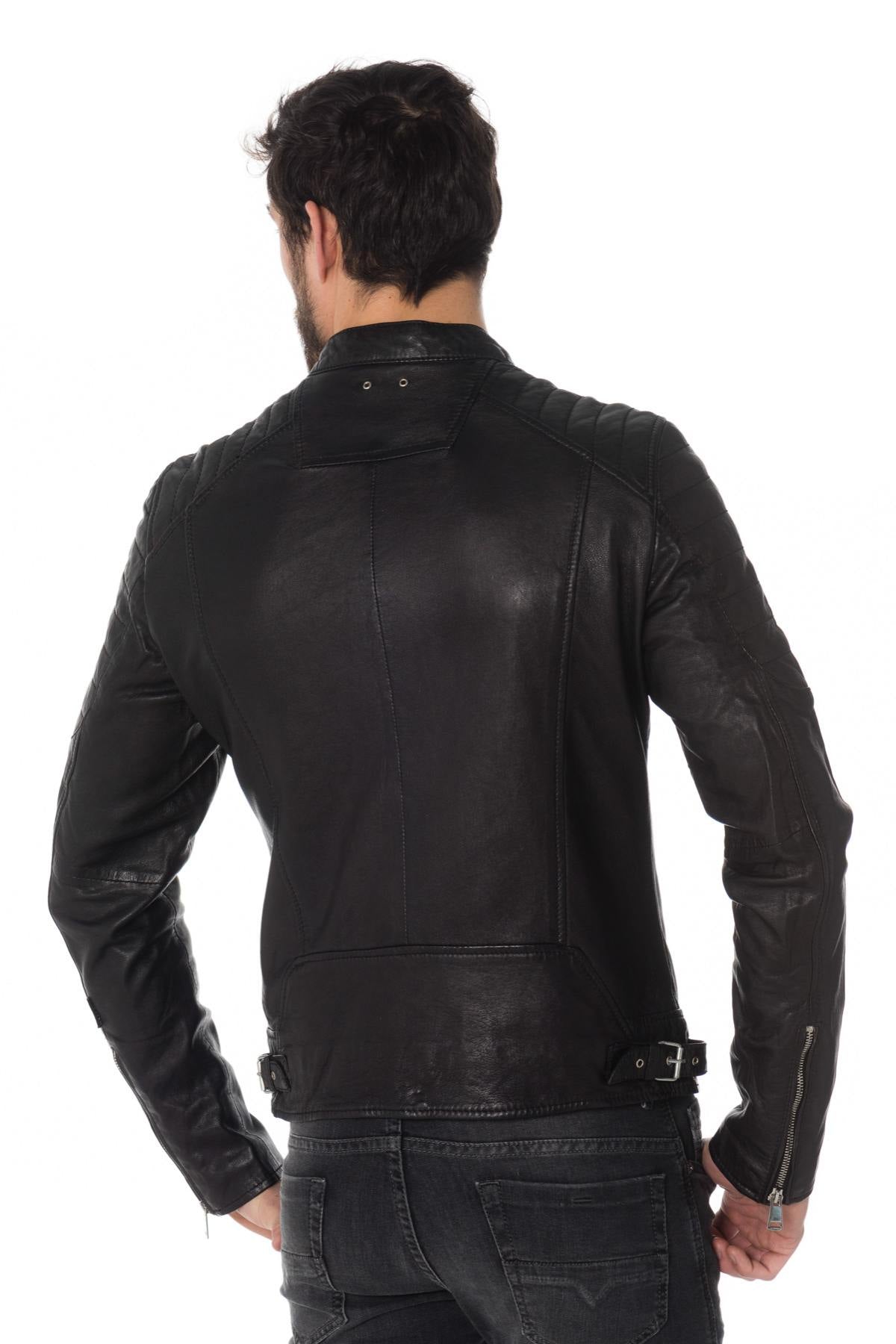 Cityzen black sheepskin leather biker jacket - Image n°6