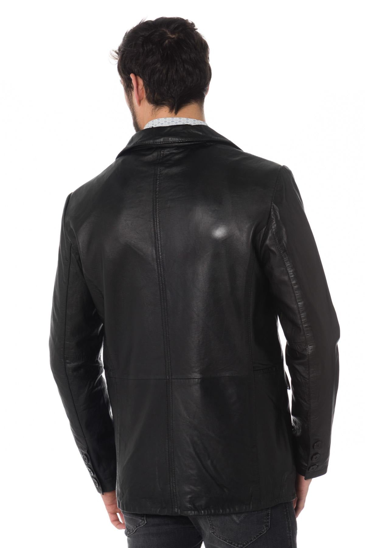 Men's black sheepskin leather blazer - Image n°4