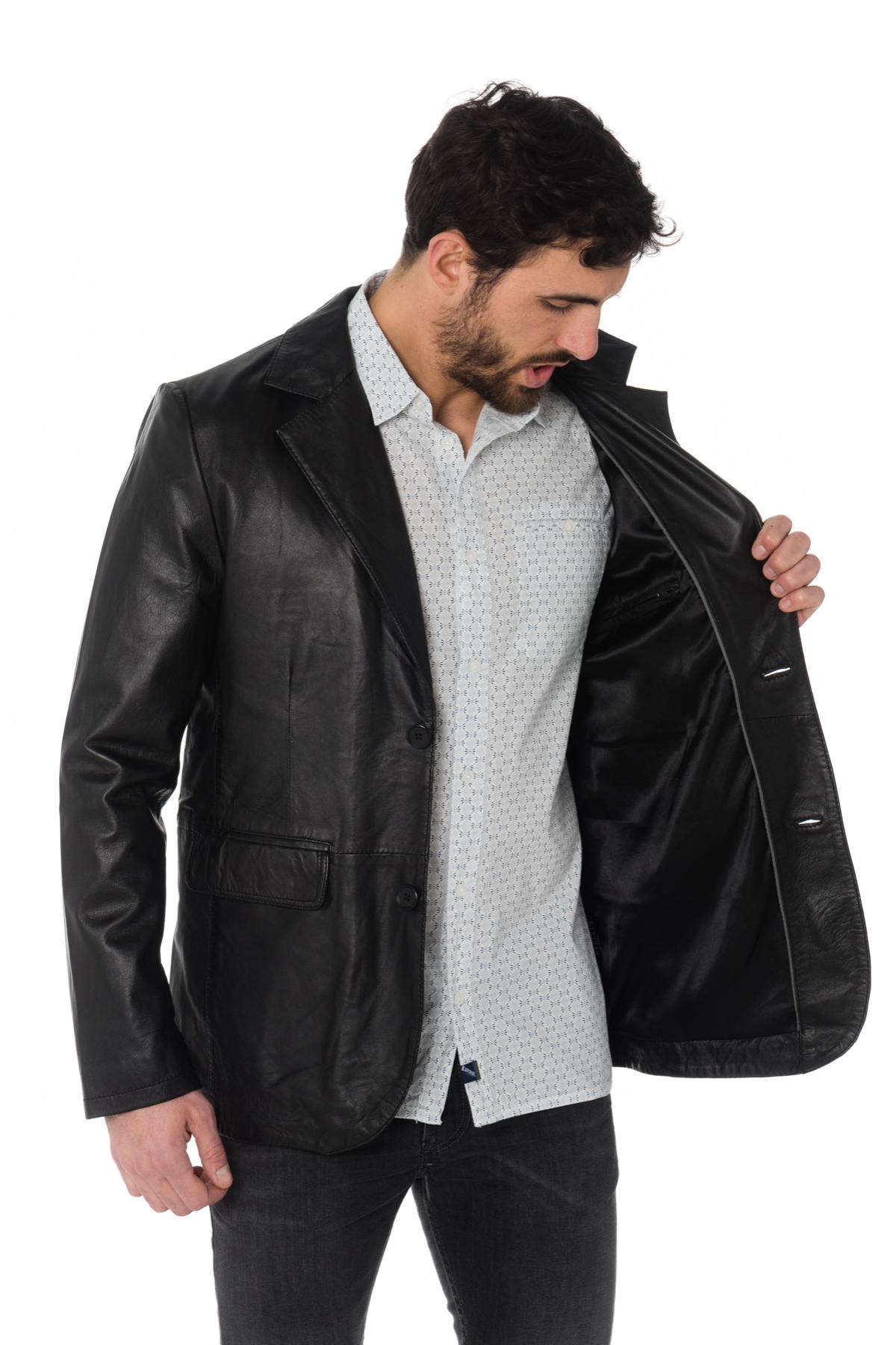 Men's black sheepskin leather blazer - Image n°5