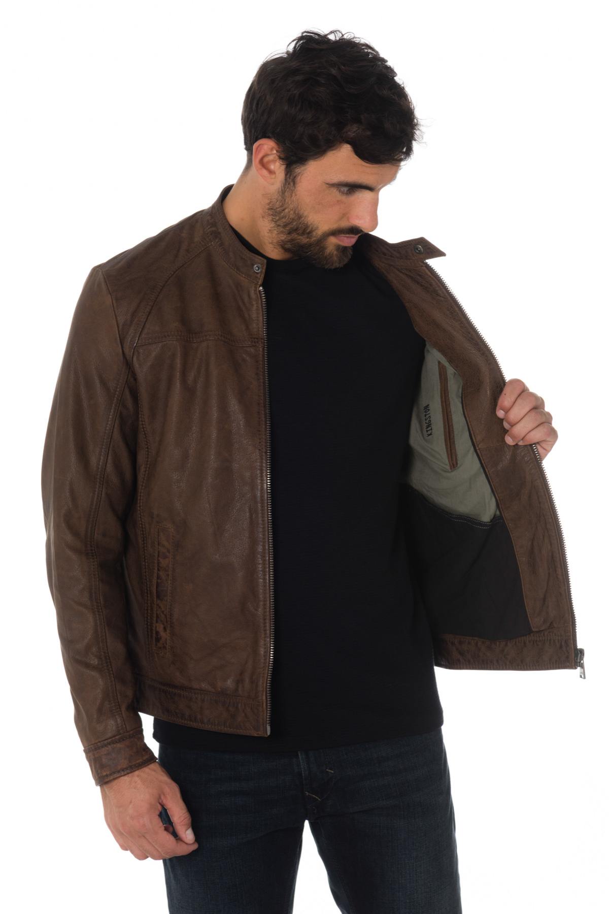 Men's aged brown buffalo leather jacket - Image n°4