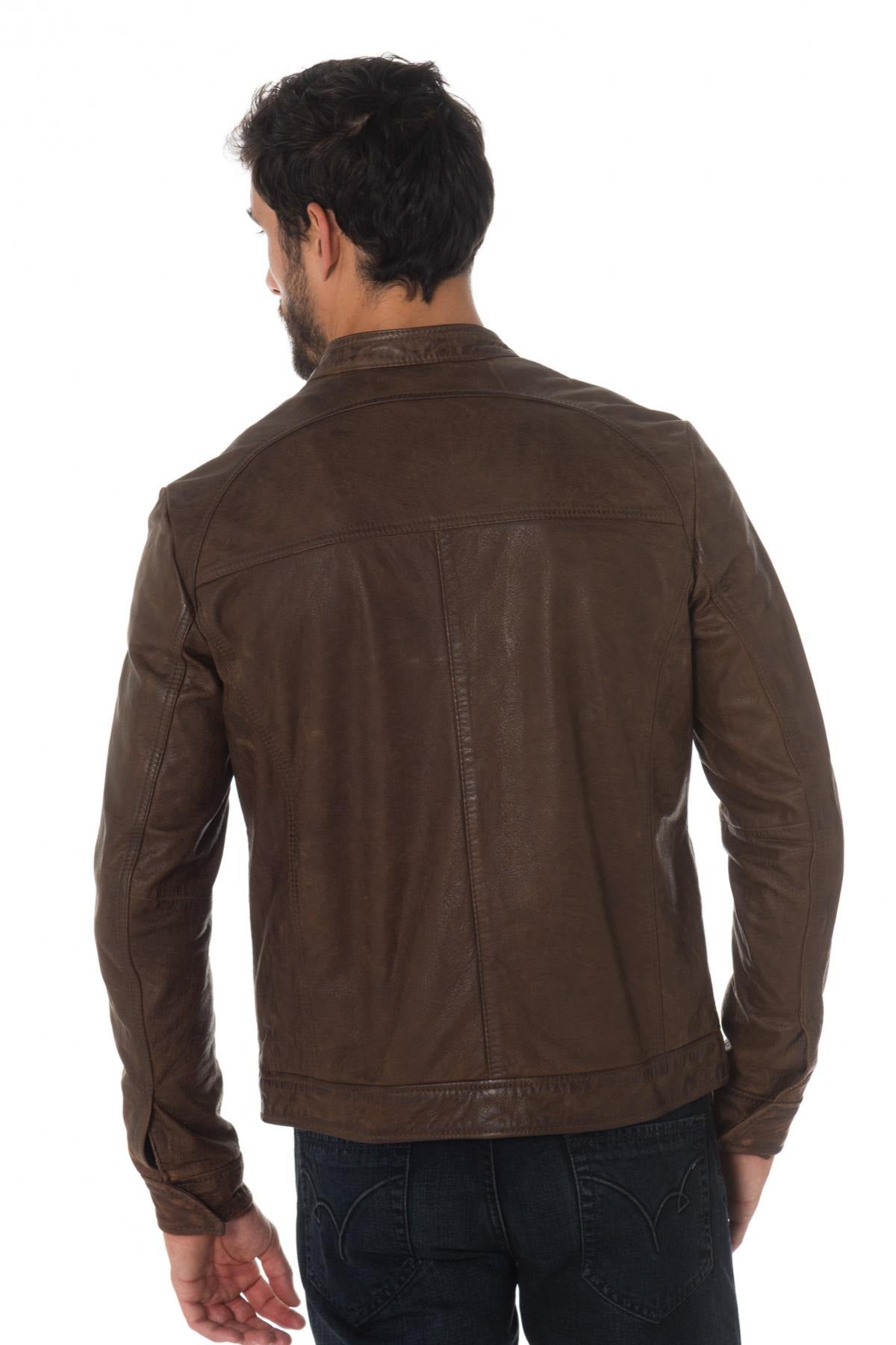 Men's aged brown buffalo leather jacket - Image n°5