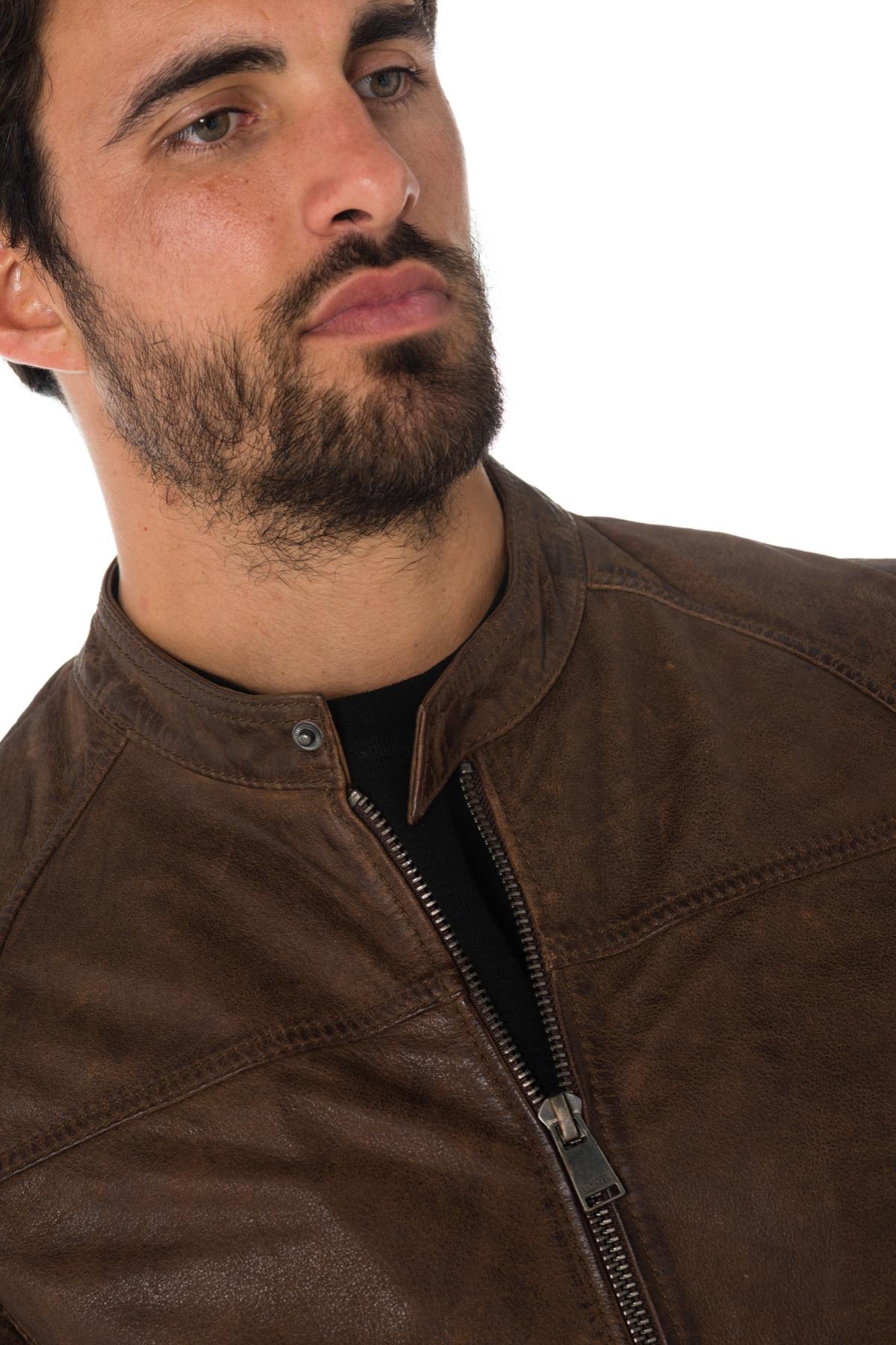 Men's aged brown buffalo leather jacket - Image n°3