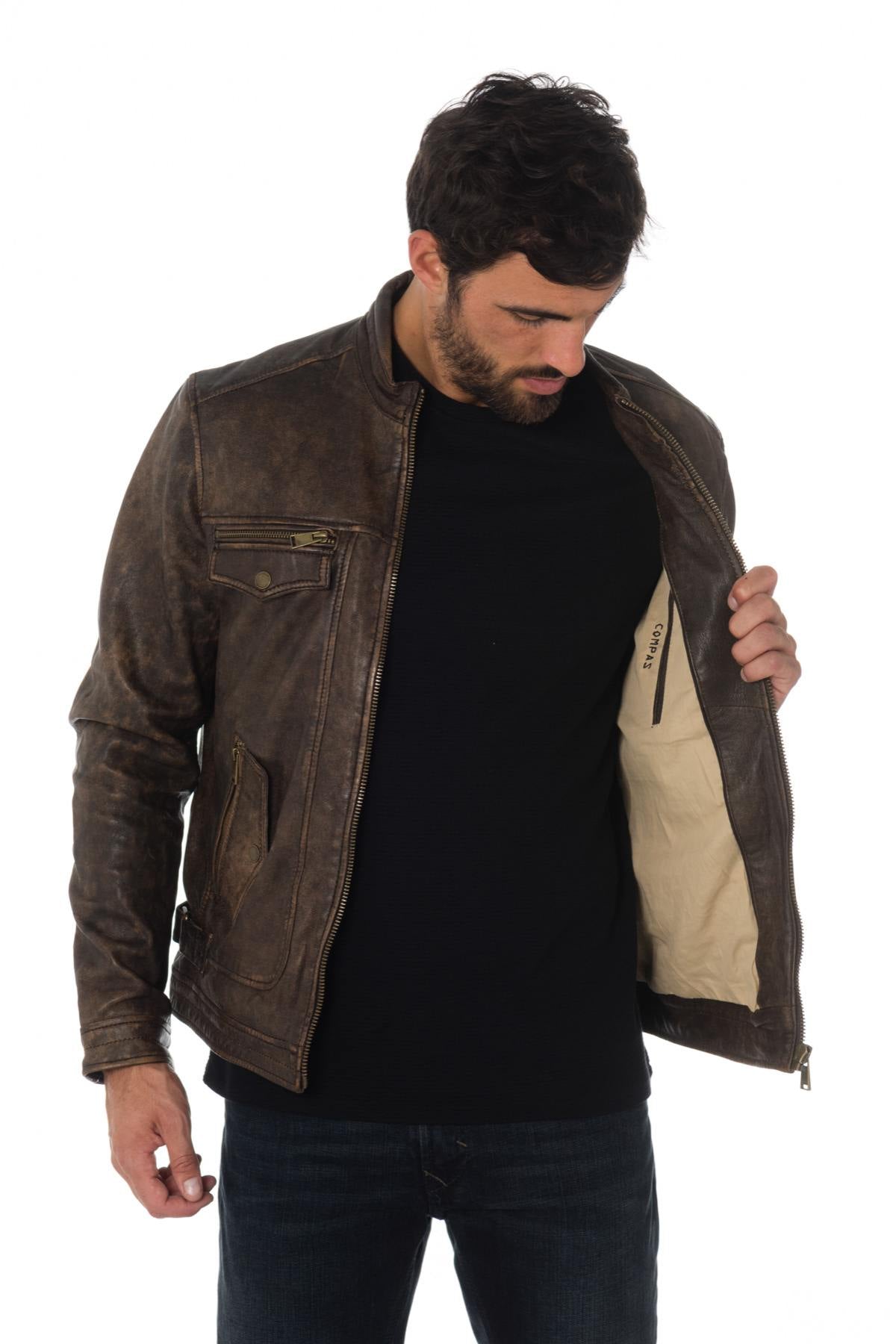 Cityzen vintage-look sheepskin leather jacket - Image n°8